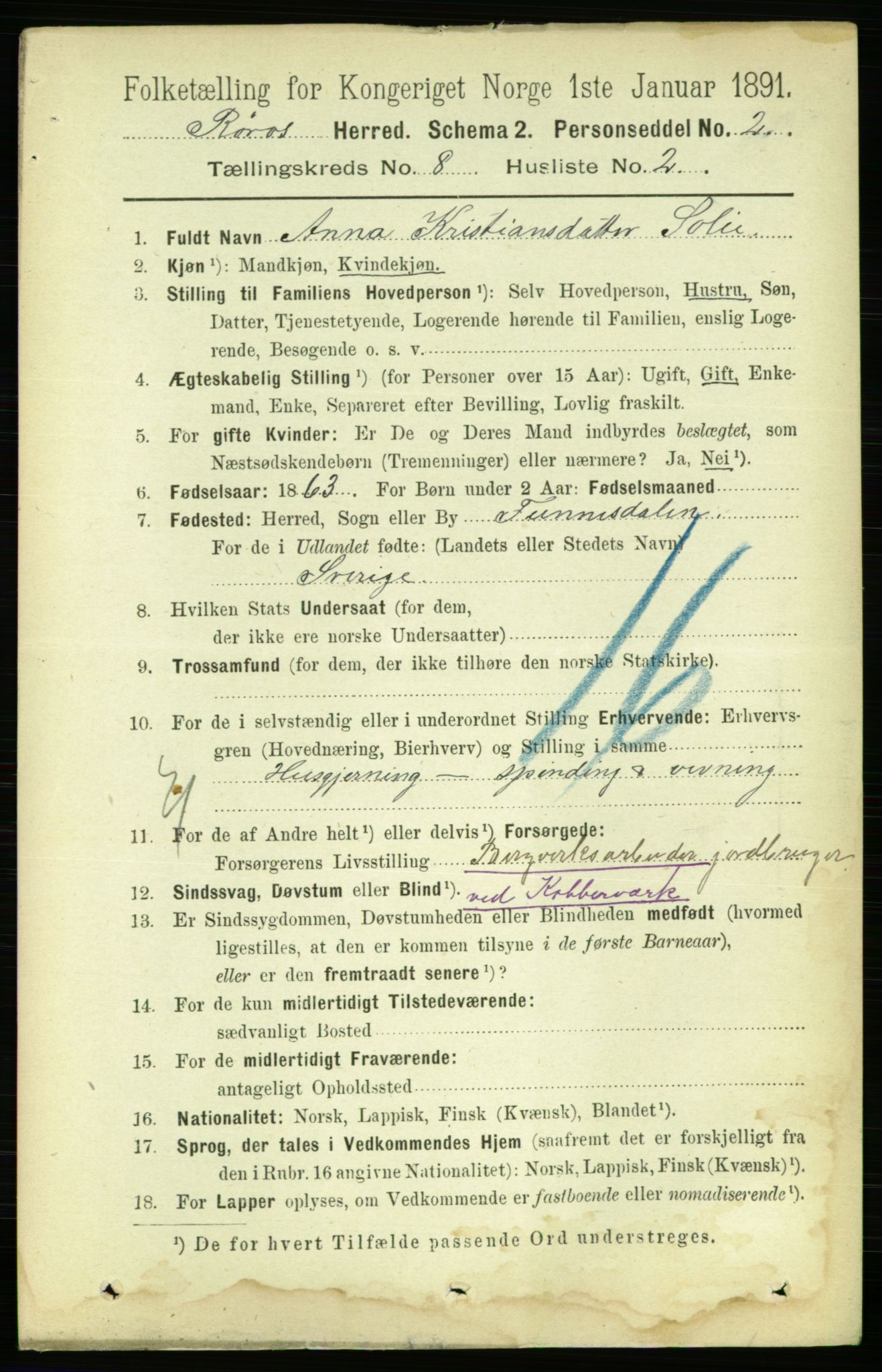 RA, 1891 census for 1640 Røros, 1891, p. 1612