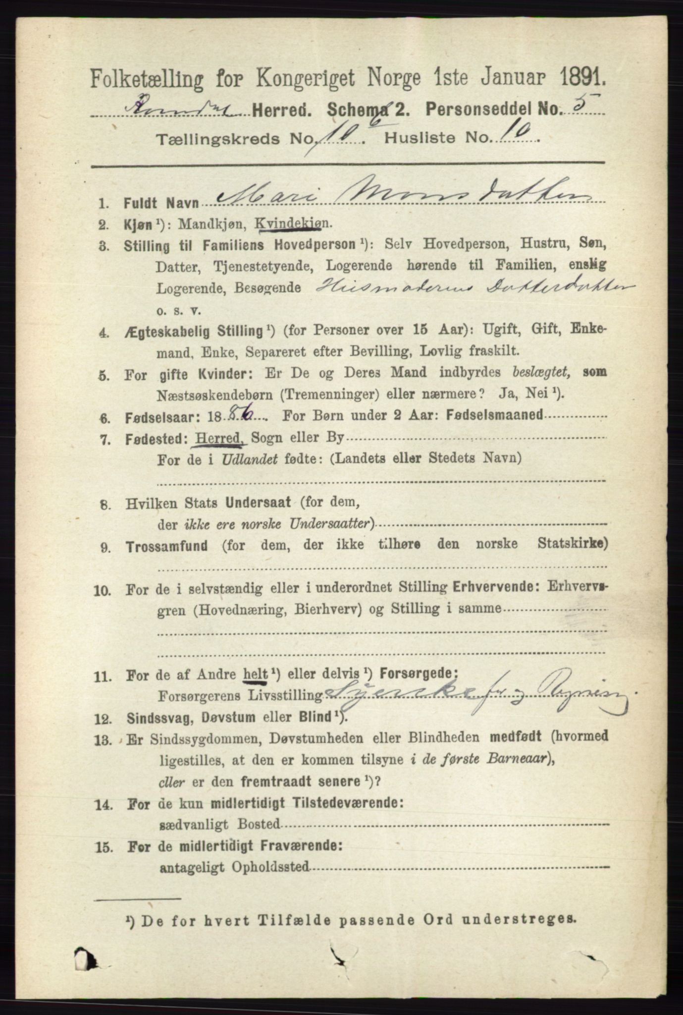 RA, 1891 census for 0416 Romedal, 1891, p. 5335