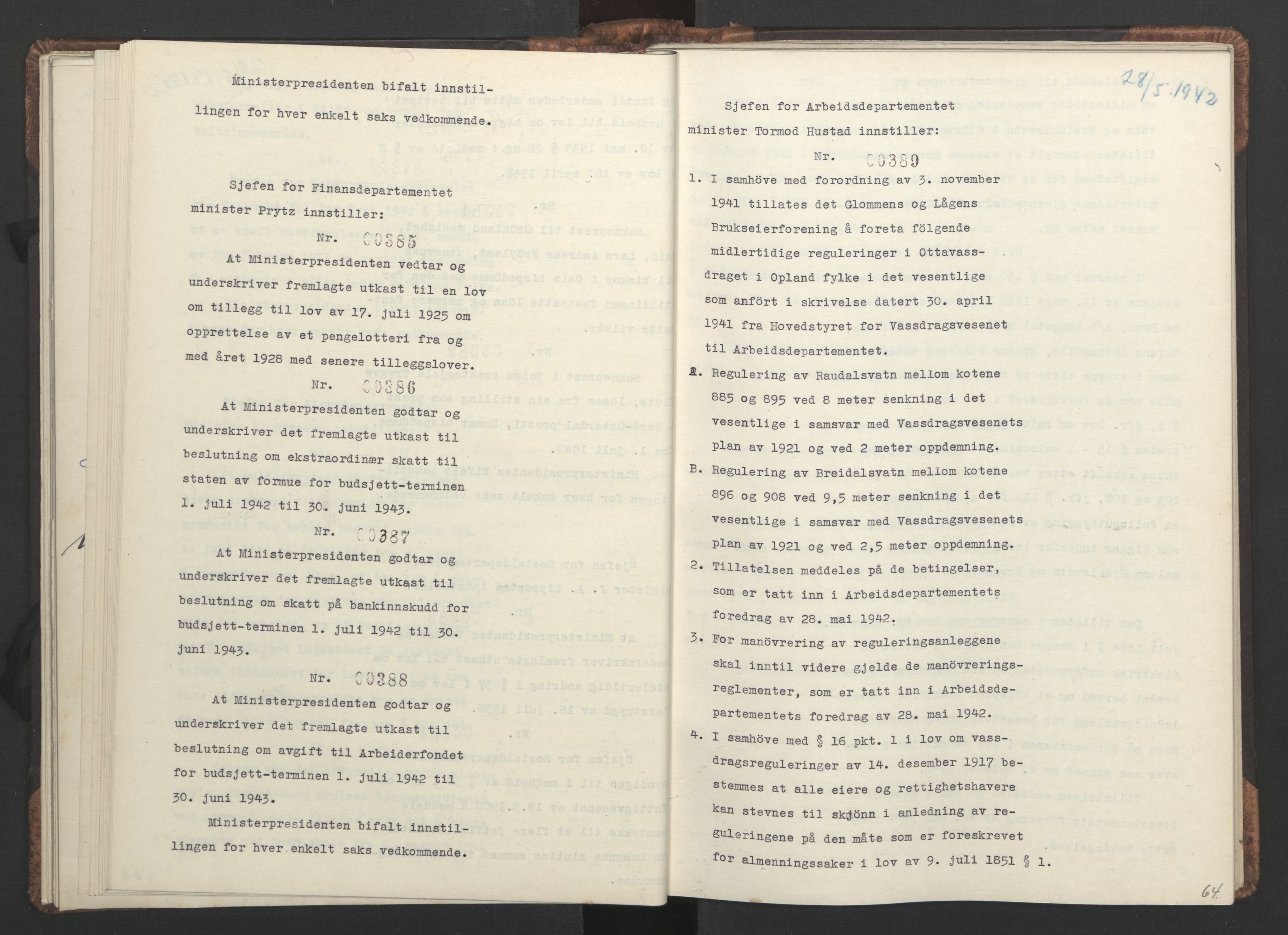 NS-administrasjonen 1940-1945 (Statsrådsekretariatet, de kommisariske statsråder mm), AV/RA-S-4279/D/Da/L0001: Beslutninger og tillegg (1-952 og 1-32), 1942, p. 67