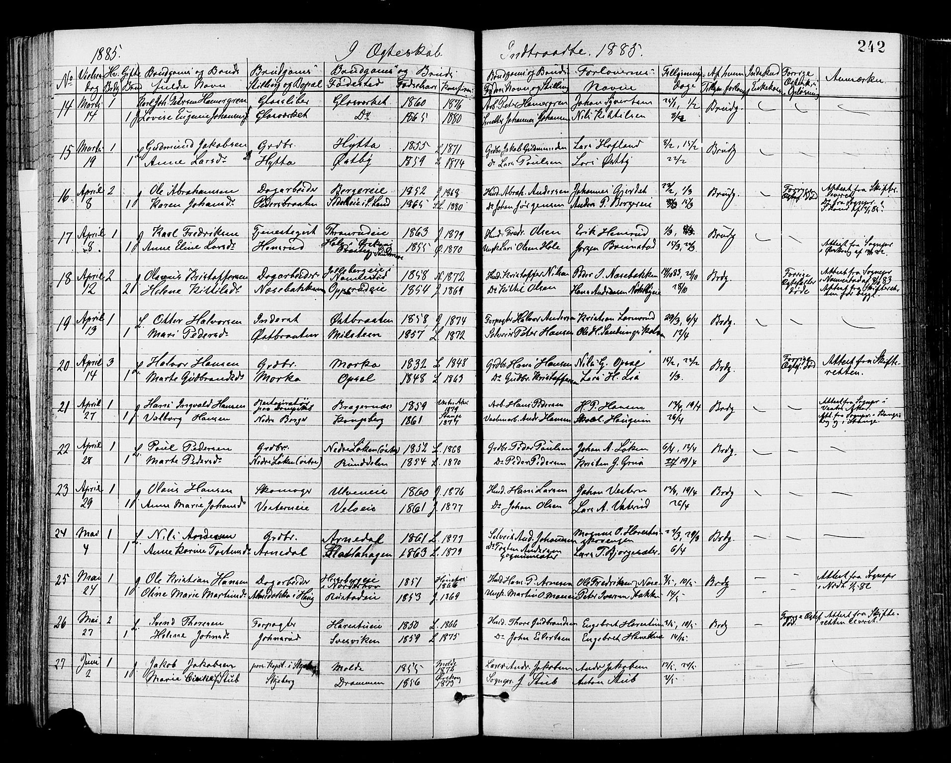 Jevnaker prestekontor, SAH/PREST-116/H/Ha/Haa/L0008: Parish register (official) no. 8, 1877-1890, p. 242