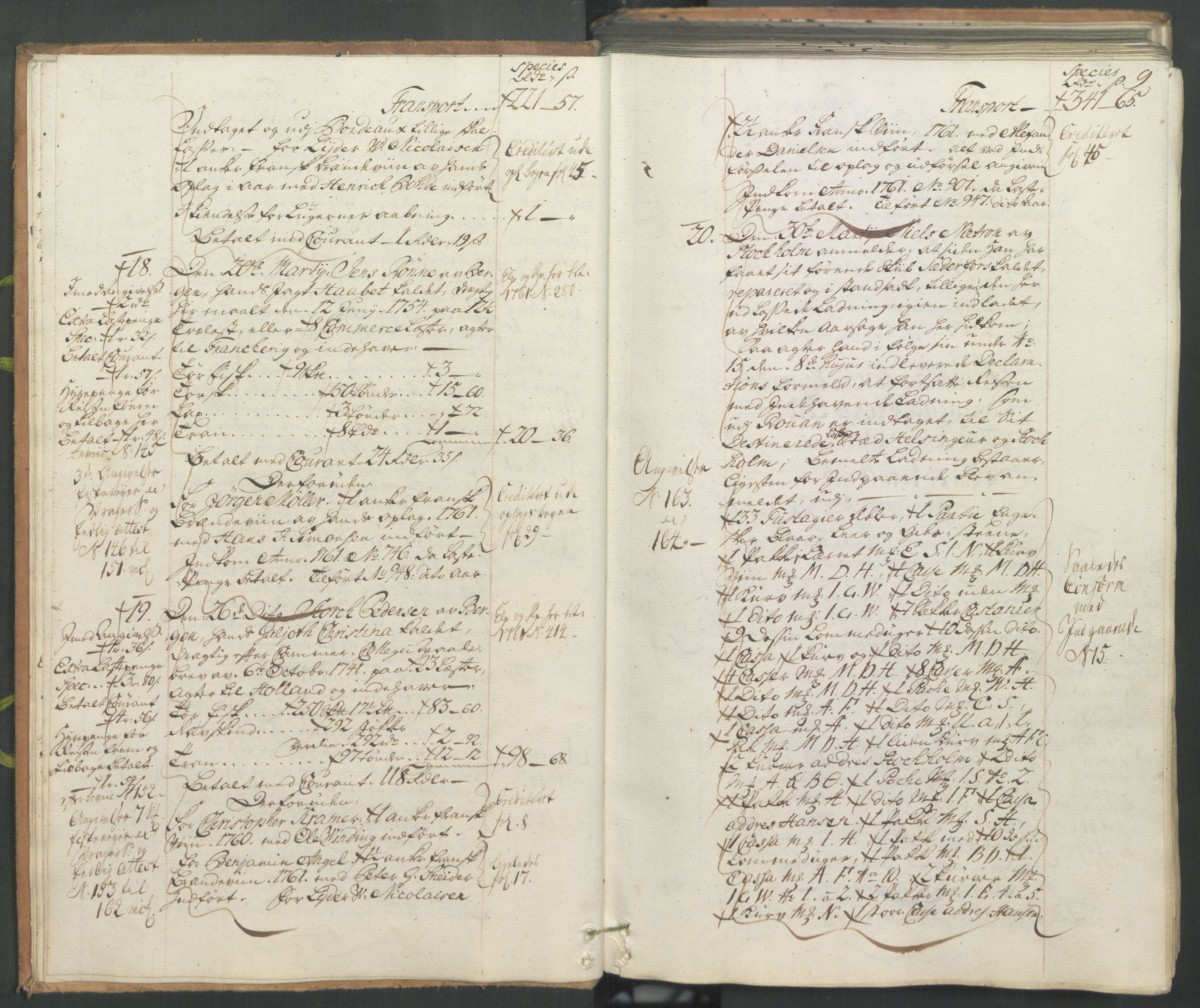 Generaltollkammeret, tollregnskaper, AV/RA-EA-5490/R26/L0102/0001: Tollregnskaper Bergen A / Utgående hovedtollbok, 1762, p. 8b-9a