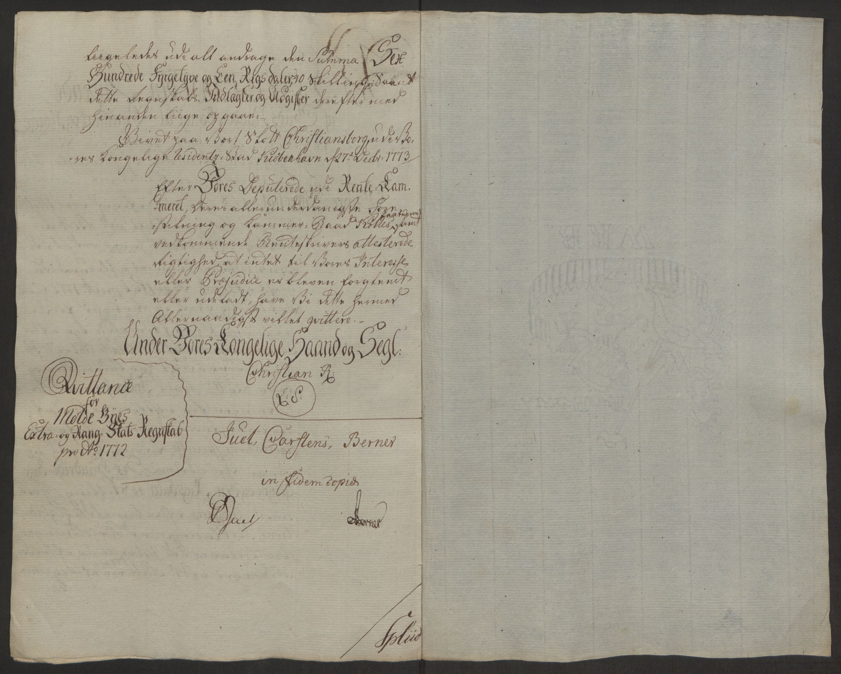 Rentekammeret inntil 1814, Reviderte regnskaper, Byregnskaper, RA/EA-4066/R/Rq/L0487/0004: [Q1] Kontribusjonsregnskap / Ekstraskatt, 1762-1772, p. 217