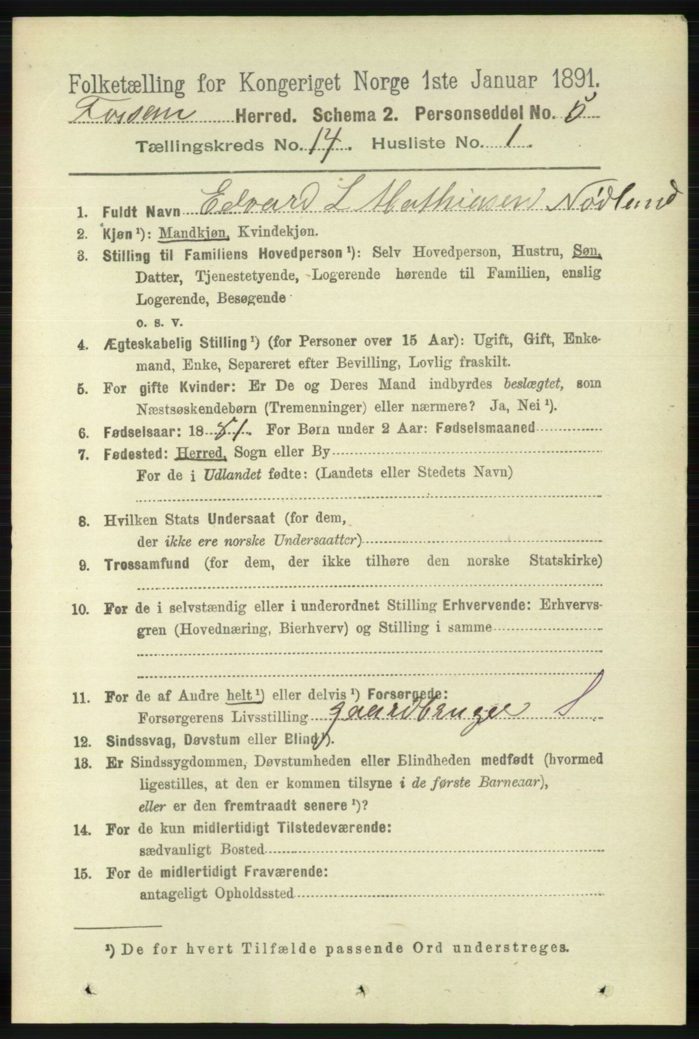 RA, 1891 census for 1129 Forsand, 1891, p. 2224