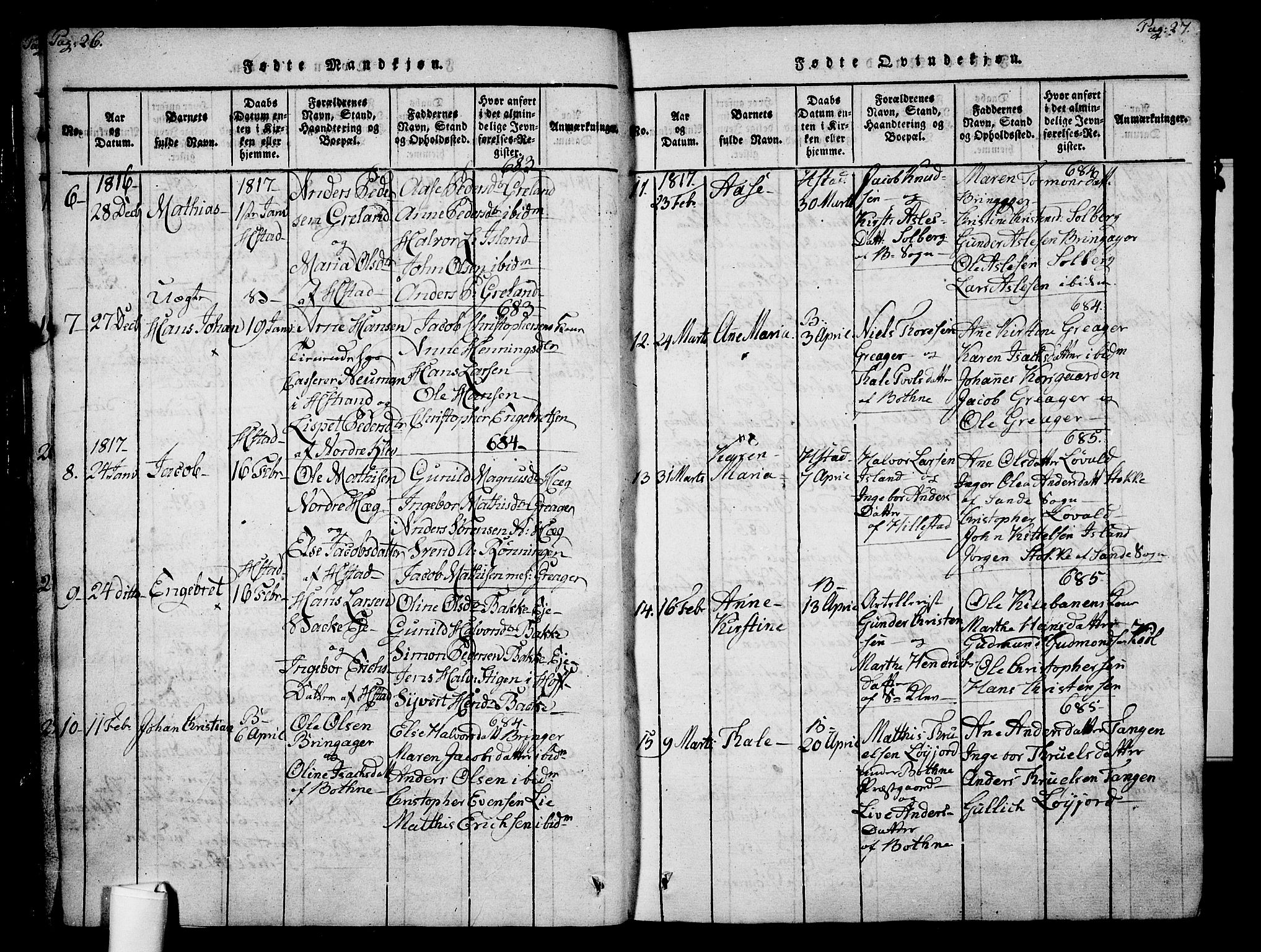 Botne kirkebøker, SAKO/A-340/F/Fa/L0005: Parish register (official) no. I 5, 1814-1836, p. 26-27