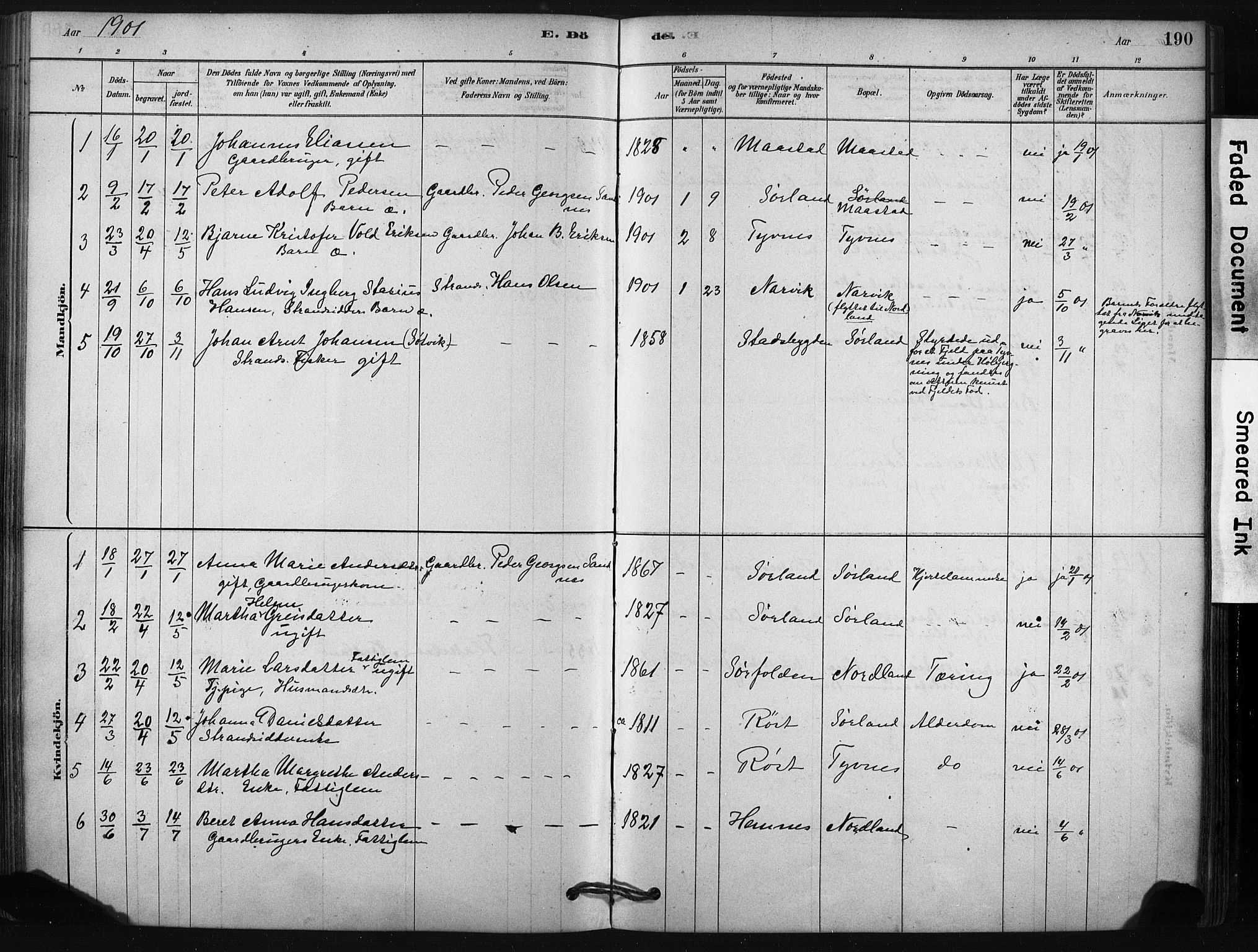 Ministerialprotokoller, klokkerbøker og fødselsregistre - Nordland, AV/SAT-A-1459/807/L0122: Parish register (official) no. 807A05, 1880-1902, p. 190