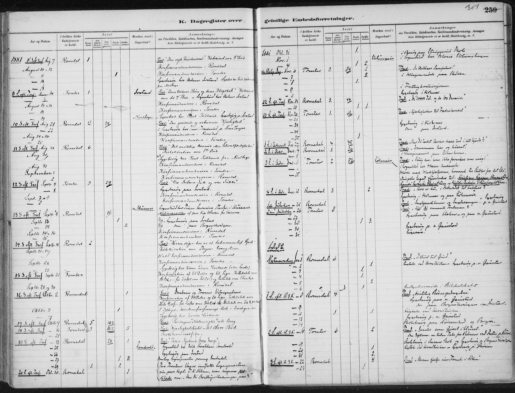 Romedal prestekontor, SAH/PREST-004/K/L0010: Parish register (official) no. 10, 1880-1895, p. 301