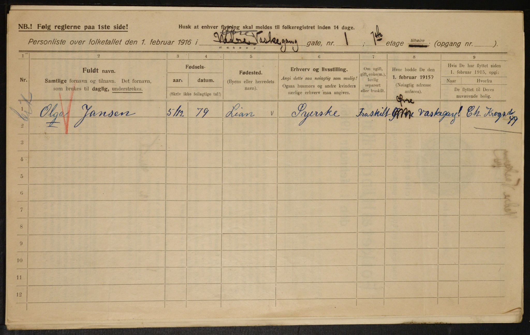 OBA, Municipal Census 1916 for Kristiania, 1916, p. 71261