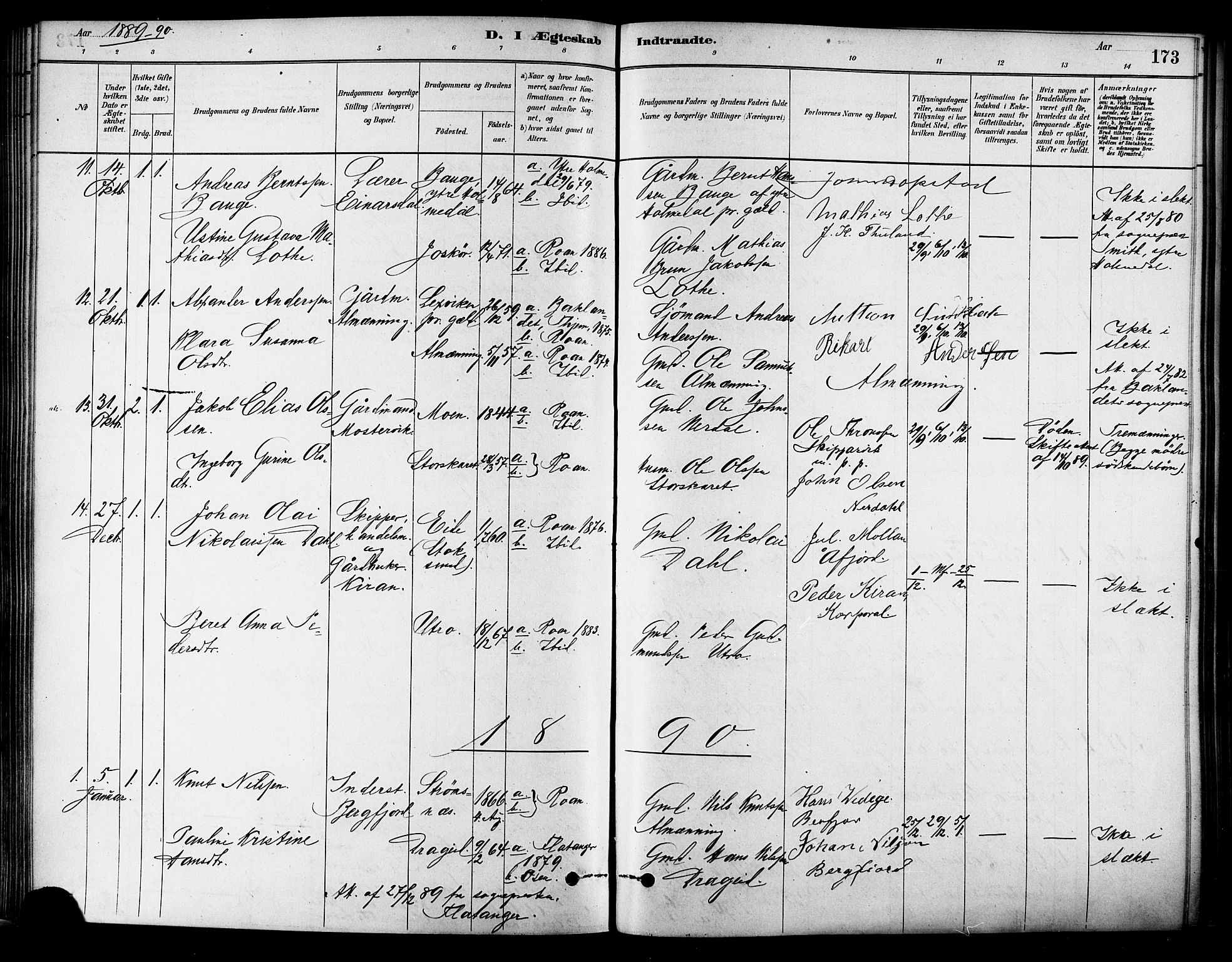 Ministerialprotokoller, klokkerbøker og fødselsregistre - Sør-Trøndelag, AV/SAT-A-1456/657/L0707: Parish register (official) no. 657A08, 1879-1893, p. 173