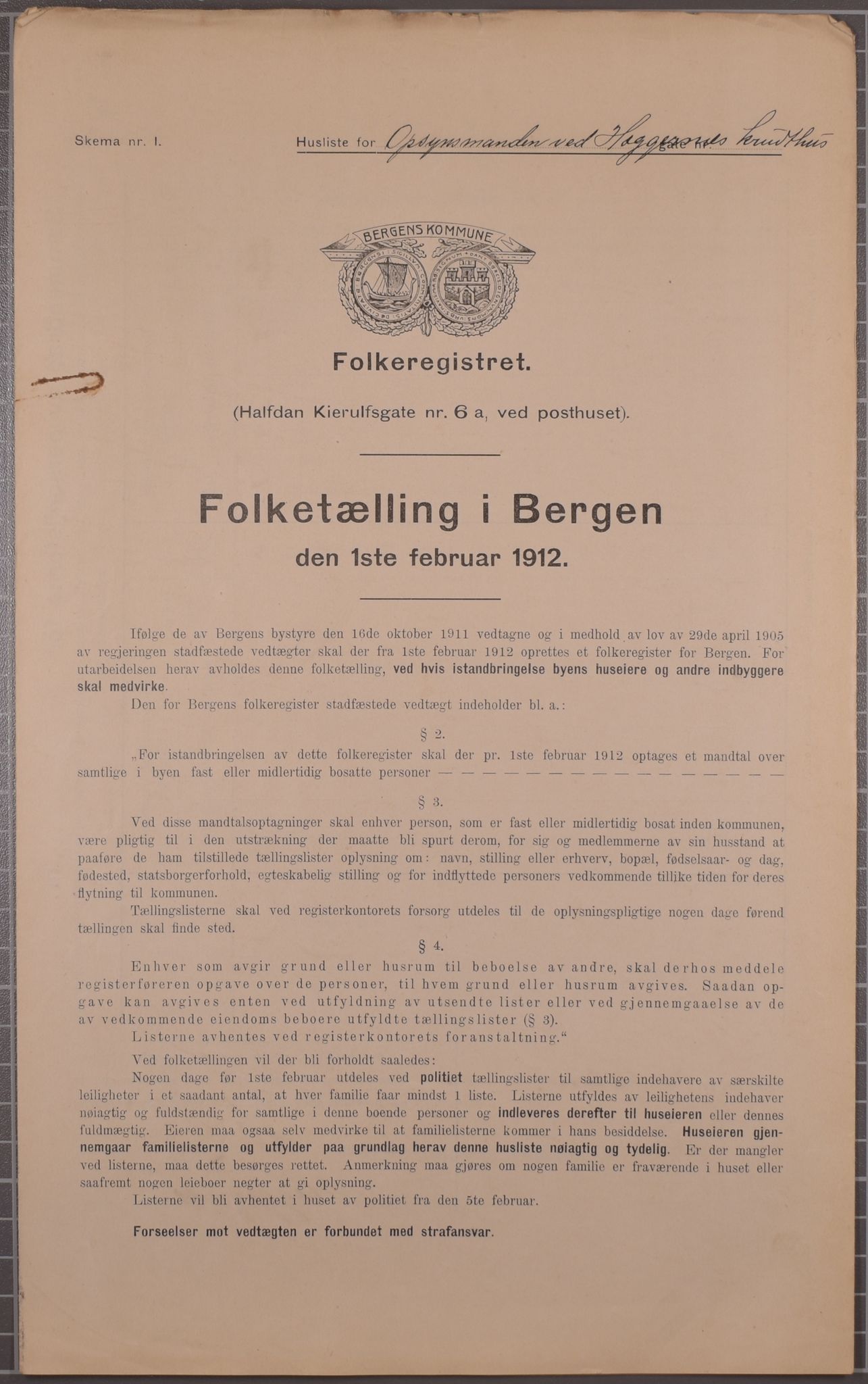 SAB, Municipal Census 1912 for Bergen, 1912, p. 1954