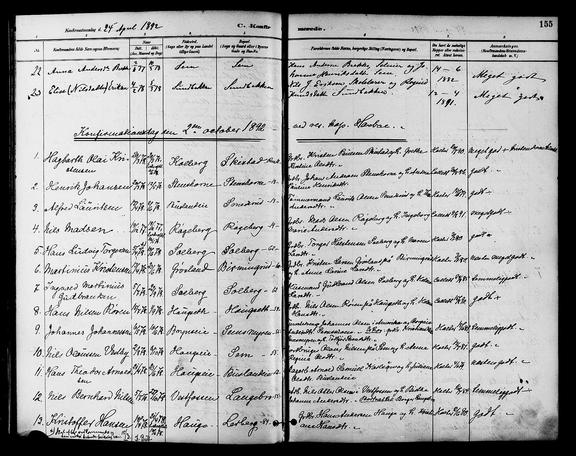 Eiker kirkebøker, AV/SAKO-A-4/F/Fb/L0002: Parish register (official) no. II 2, 1889-1896, p. 155