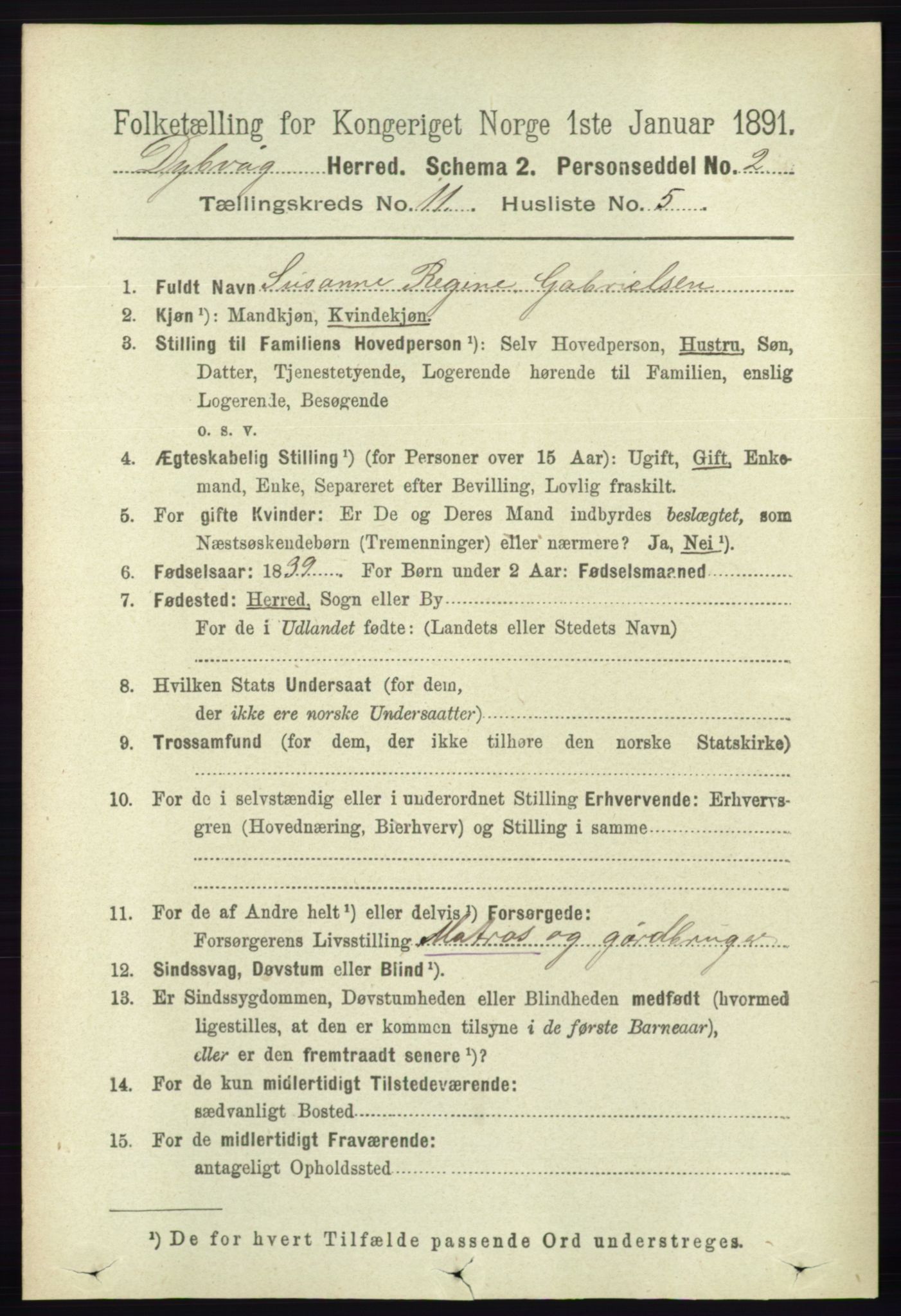 RA, 1891 census for 0915 Dypvåg, 1891, p. 4334