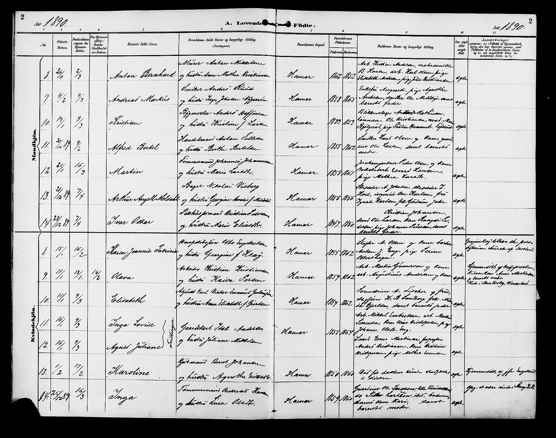 Vang prestekontor, Hedmark, AV/SAH-PREST-008/H/Ha/Hab/L0013: Parish register (copy) no. 13, 1890-1899, p. 2