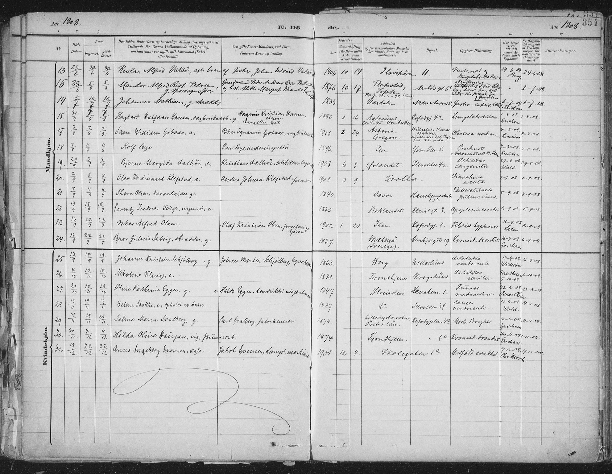 Ministerialprotokoller, klokkerbøker og fødselsregistre - Sør-Trøndelag, SAT/A-1456/603/L0167: Parish register (official) no. 603A06, 1896-1932, p. 354