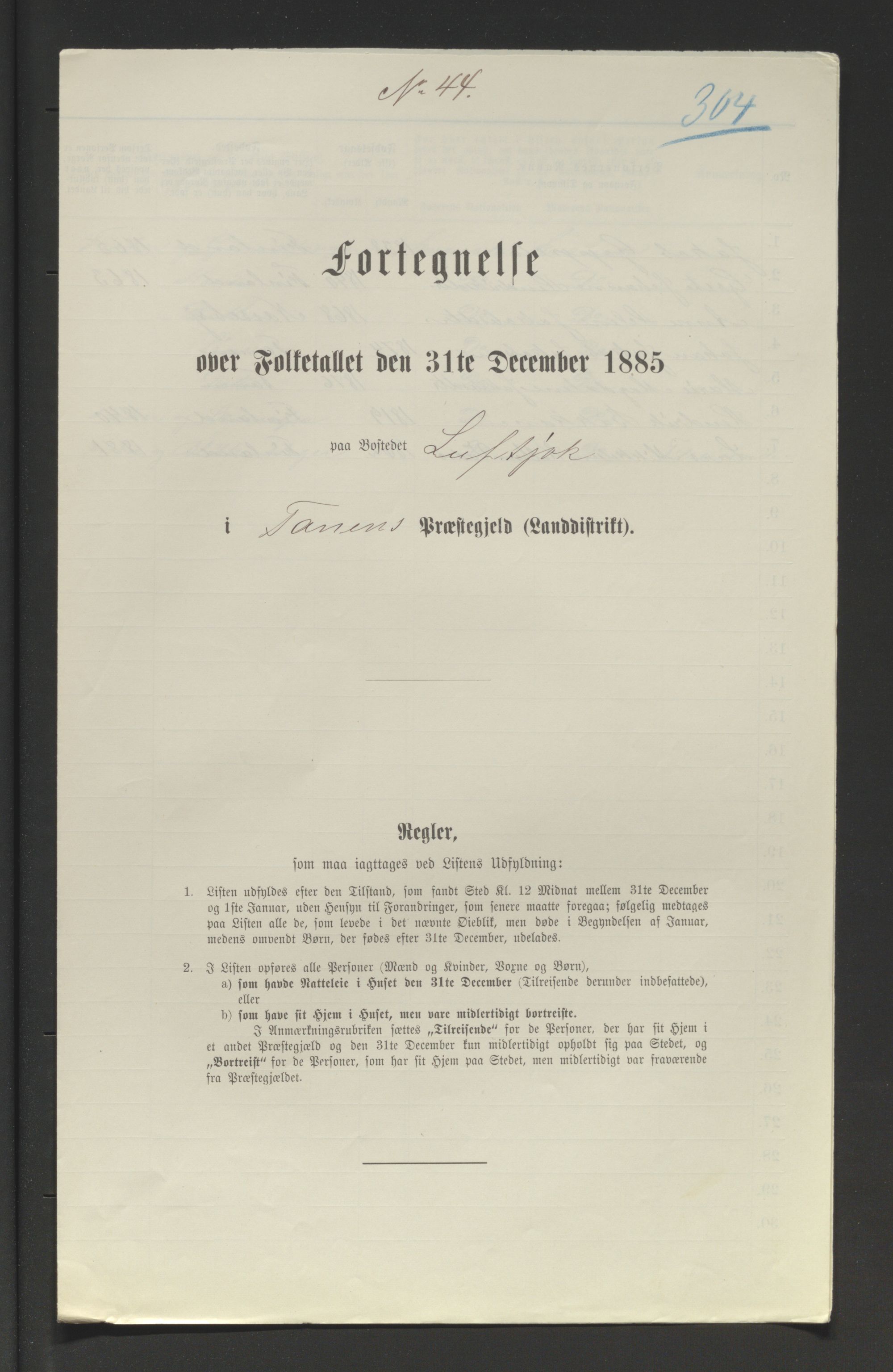 SATØ, 1885 census for 2025 Tana, 1885, p. 304a