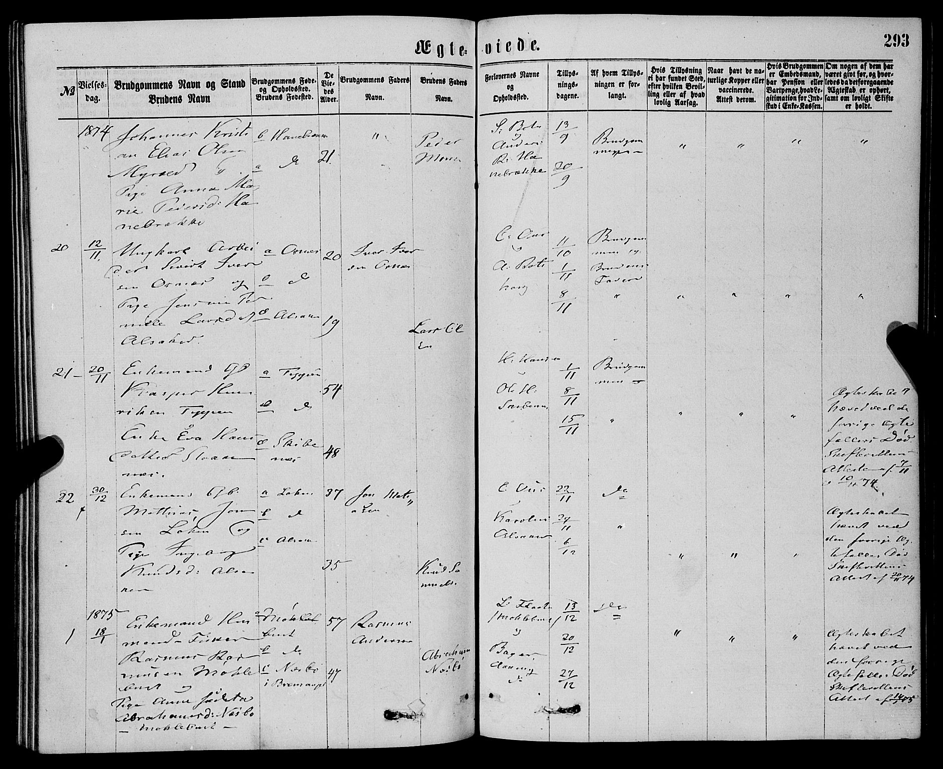 Eid sokneprestembete, SAB/A-82301/H/Haa/Haaa/L0010: Parish register (official) no. A 10, 1867-1878, p. 293