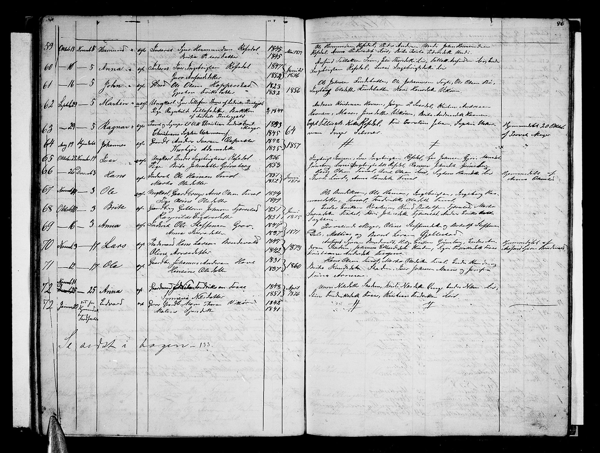 Vik sokneprestembete, AV/SAB-A-81501/H/Hab/Haba/L0002: Parish register (copy) no. A 2, 1856-1877, p. 86