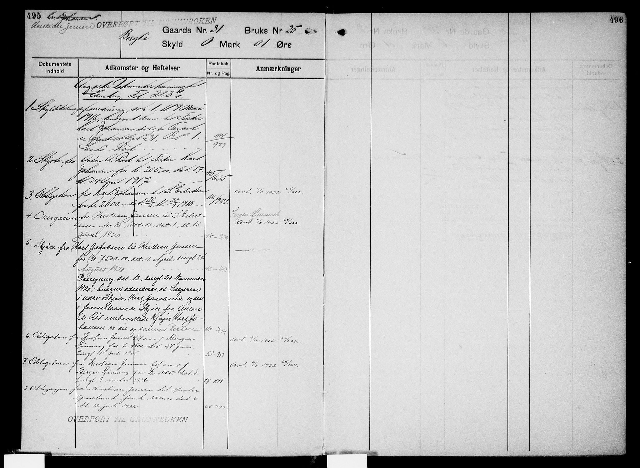 Onsøy sorenskriveri, AV/SAO-A-10474/G/Gb/Gbc/L0003: Mortgage register no. III 3, 1913, p. 495-496