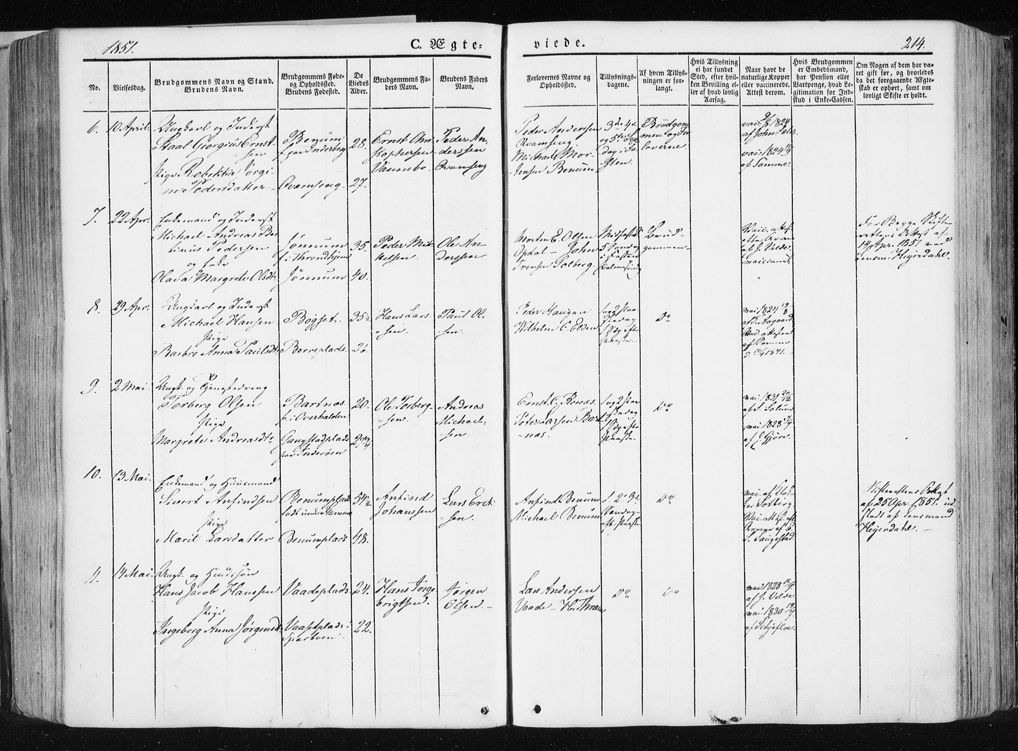 Ministerialprotokoller, klokkerbøker og fødselsregistre - Nord-Trøndelag, AV/SAT-A-1458/741/L0393: Parish register (official) no. 741A07, 1849-1863, p. 214