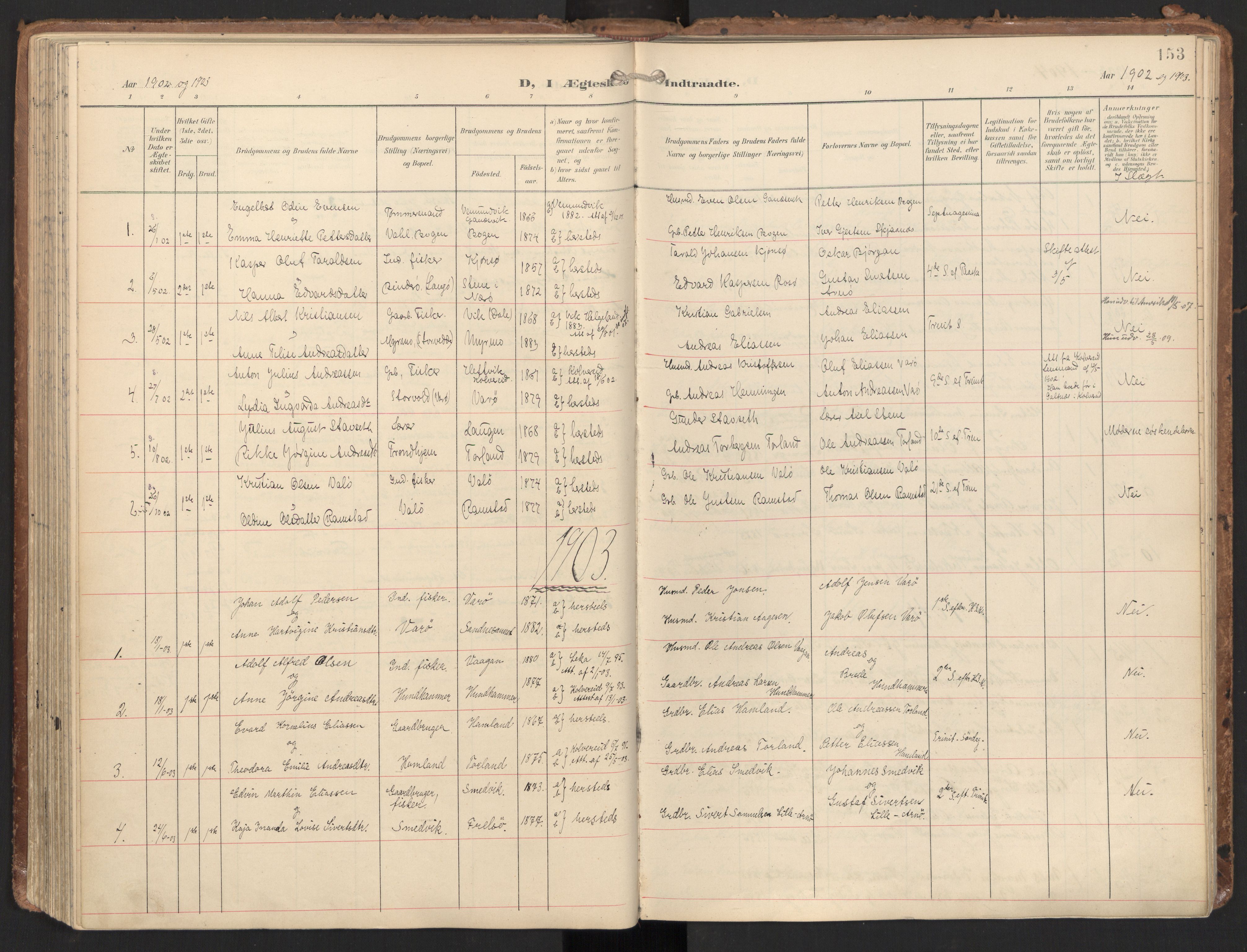 Ministerialprotokoller, klokkerbøker og fødselsregistre - Nord-Trøndelag, SAT/A-1458/784/L0677: Parish register (official) no. 784A12, 1900-1920, p. 153