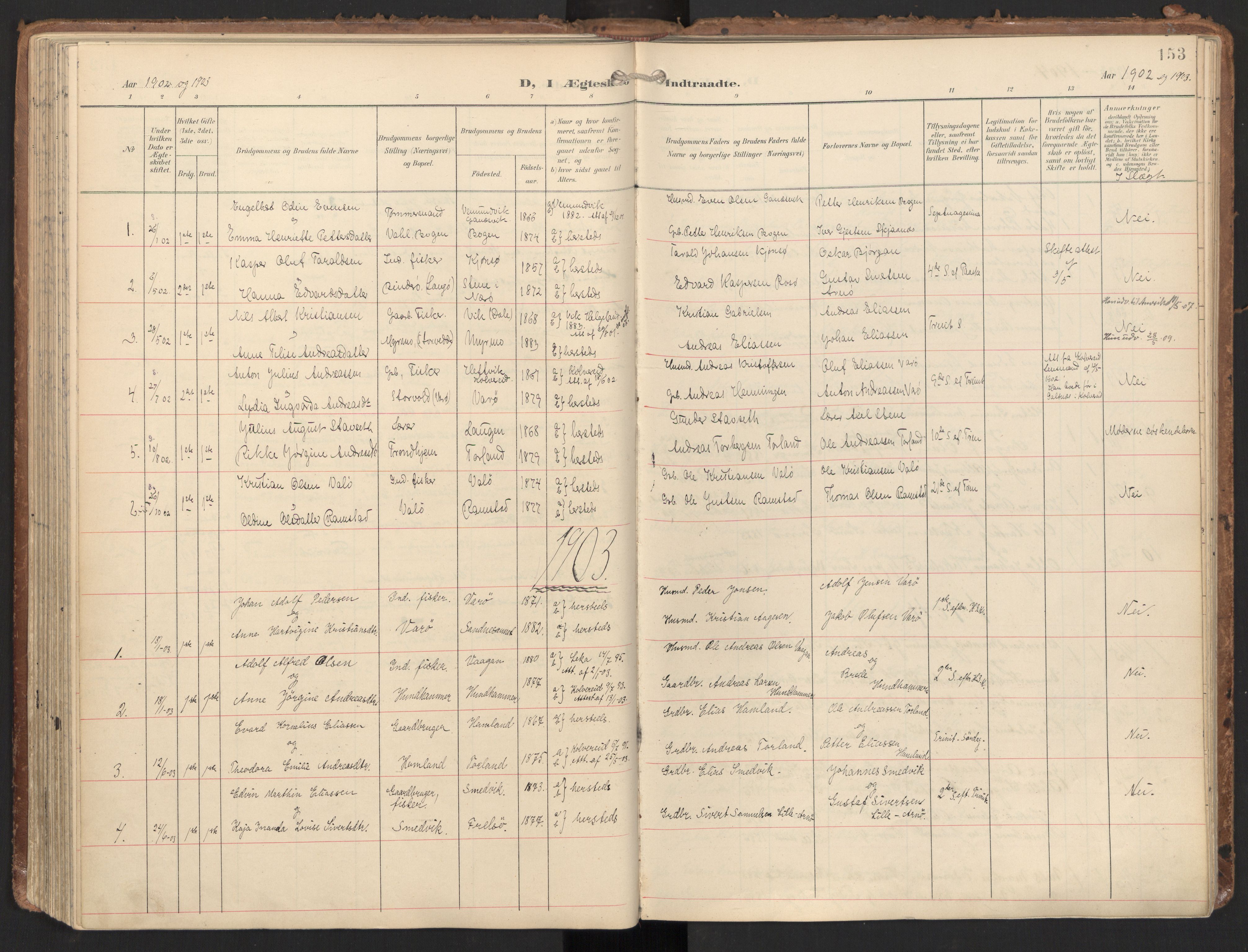 Ministerialprotokoller, klokkerbøker og fødselsregistre - Nord-Trøndelag, AV/SAT-A-1458/784/L0677: Parish register (official) no. 784A12, 1900-1920, p. 153