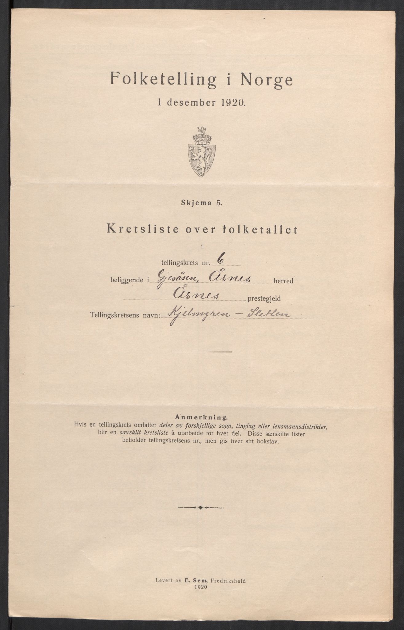 SAH, 1920 census for Åsnes, 1920, p. 24