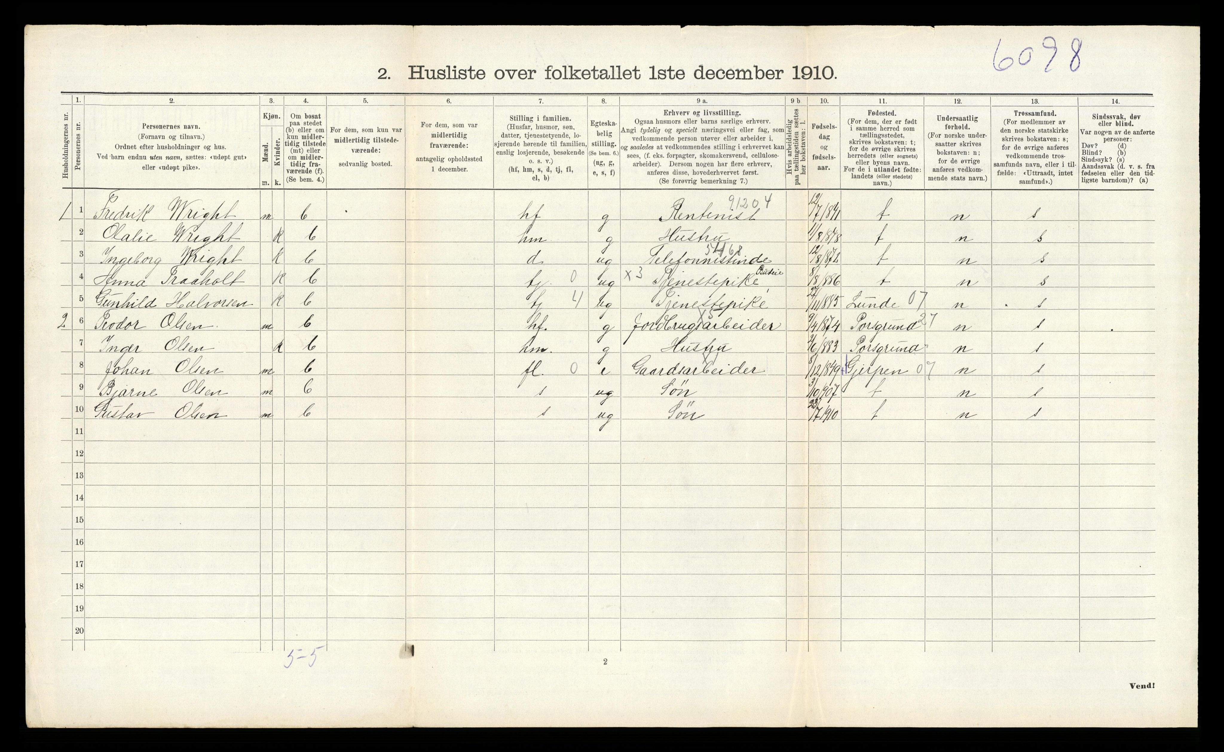 RA, 1910 census for Eidanger, 1910, p. 720