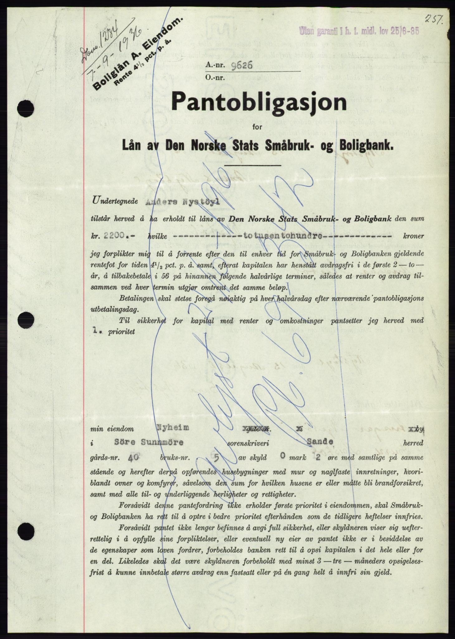 Søre Sunnmøre sorenskriveri, AV/SAT-A-4122/1/2/2C/L0061: Mortgage book no. 55, 1936-1936, Diary no: : 1234/1936