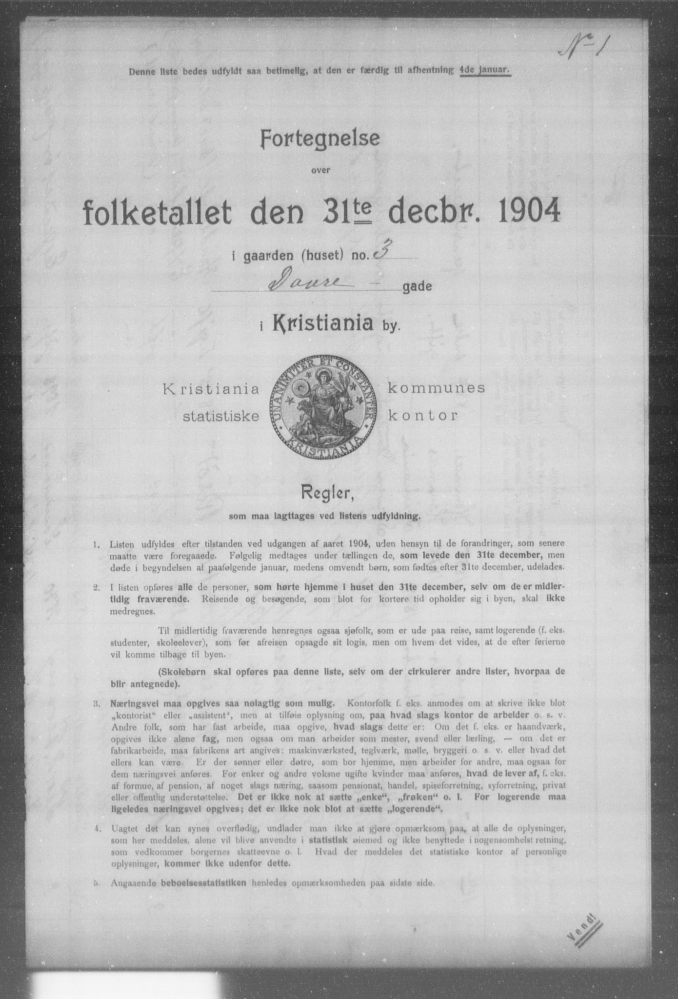 OBA, Municipal Census 1904 for Kristiania, 1904, p. 3222