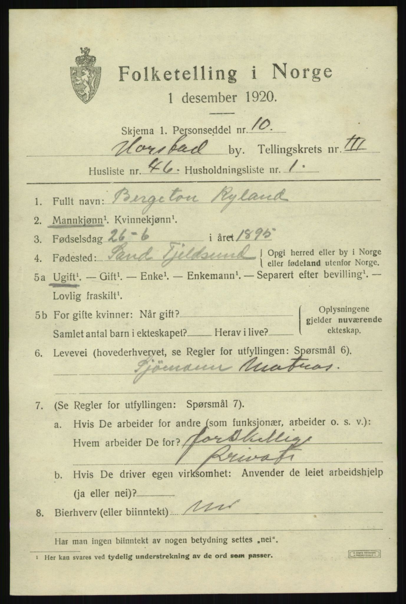 SATØ, 1920 census for Harstad, 1920, p. 5064