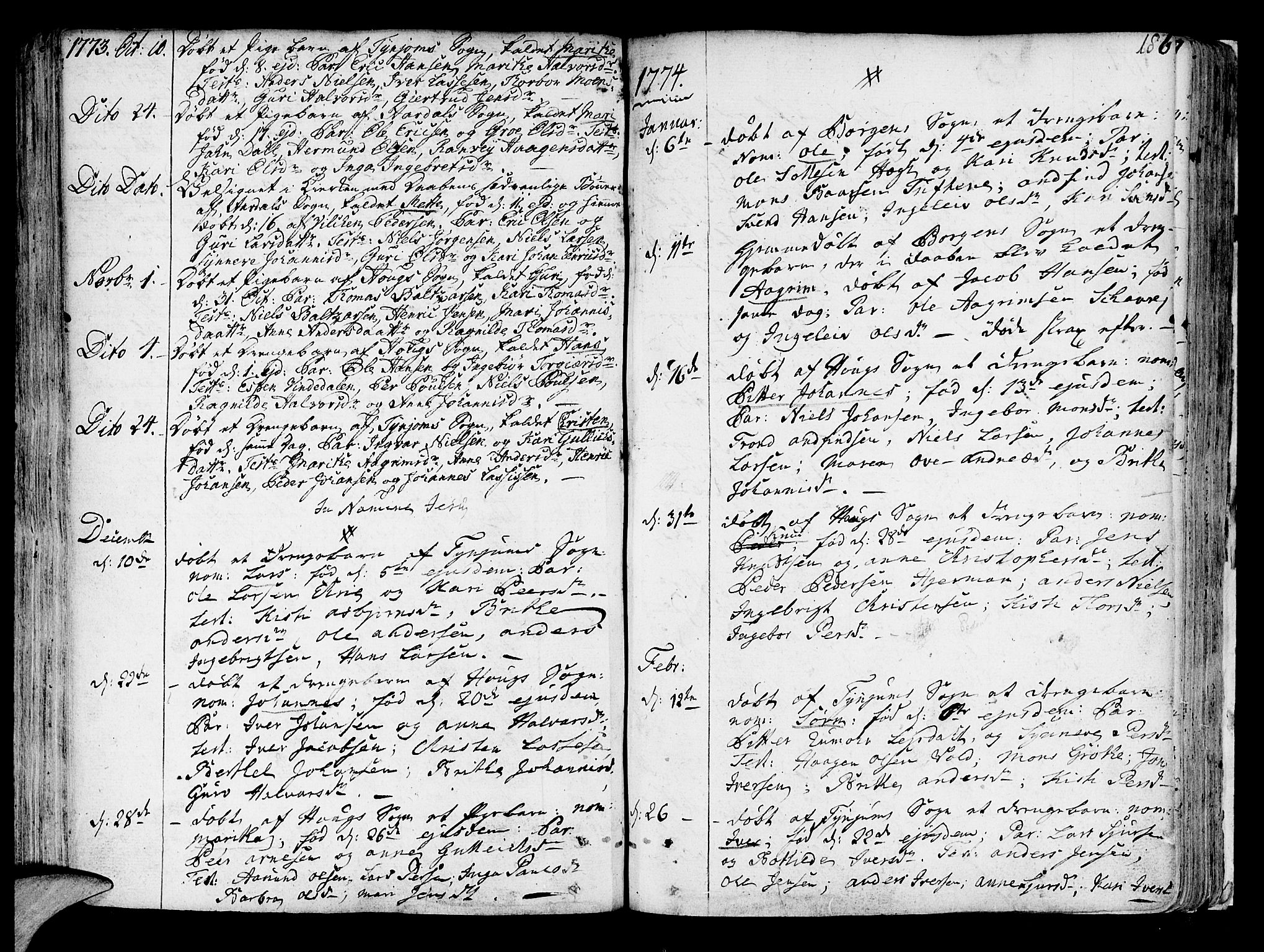Lærdal sokneprestembete, SAB/A-81201: Parish register (official) no. A 2, 1752-1782, p. 186