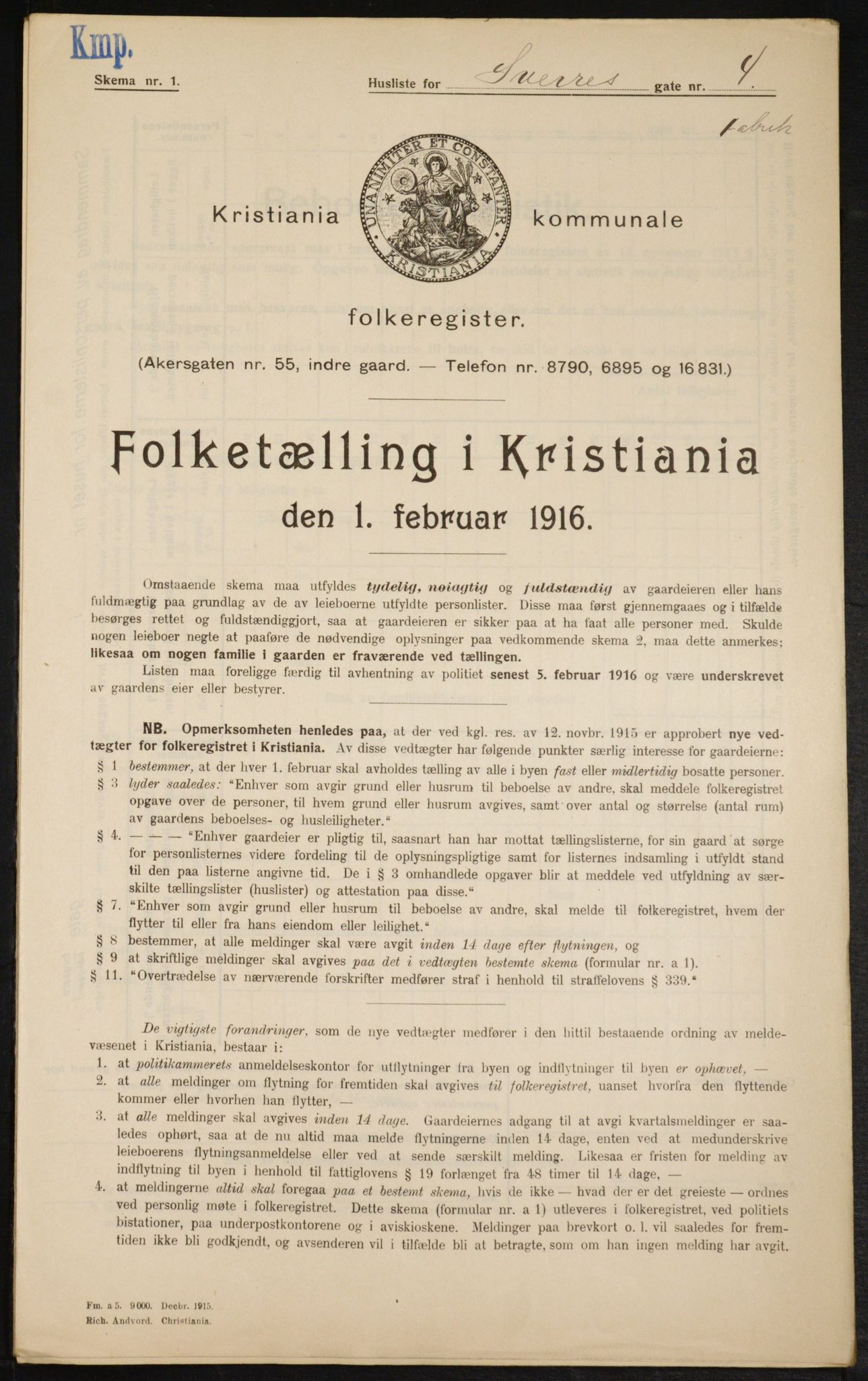 OBA, Municipal Census 1916 for Kristiania, 1916, p. 108920