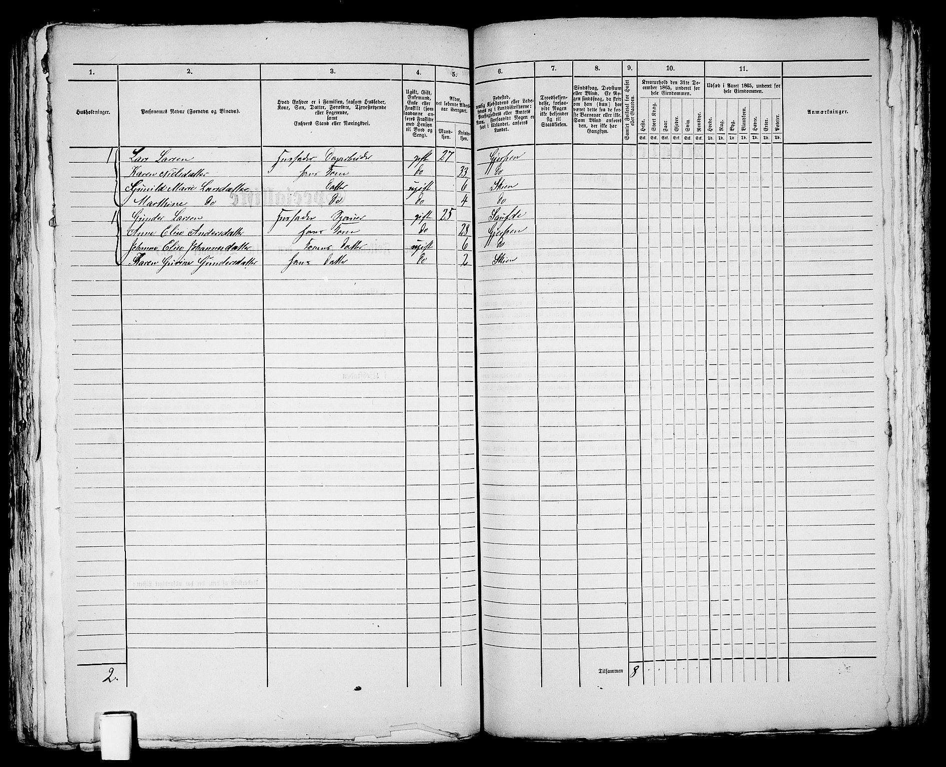 RA, 1865 census for Skien, 1865, p. 1056