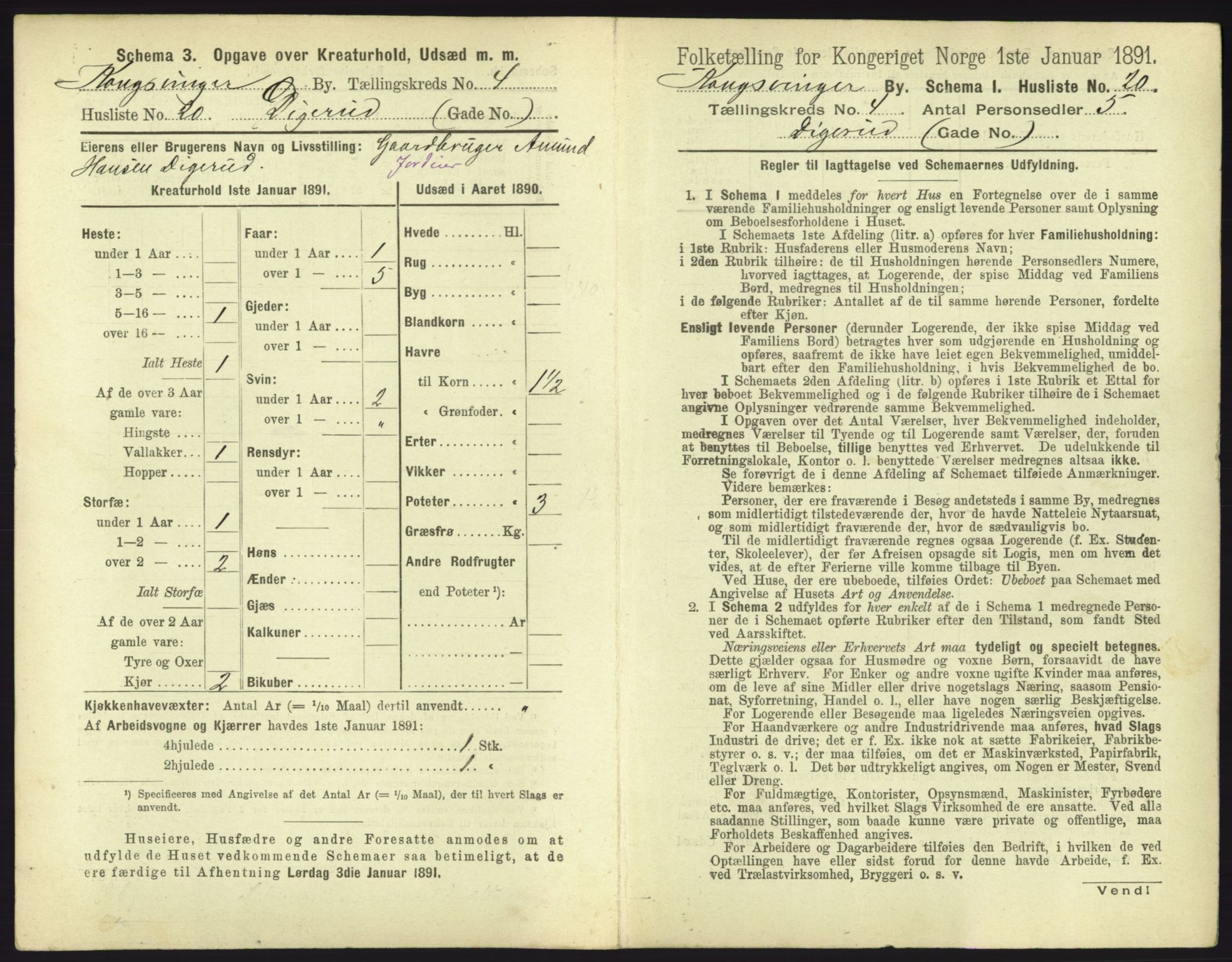 RA, 1891 census for 0402 Kongsvinger, 1891, p. 287