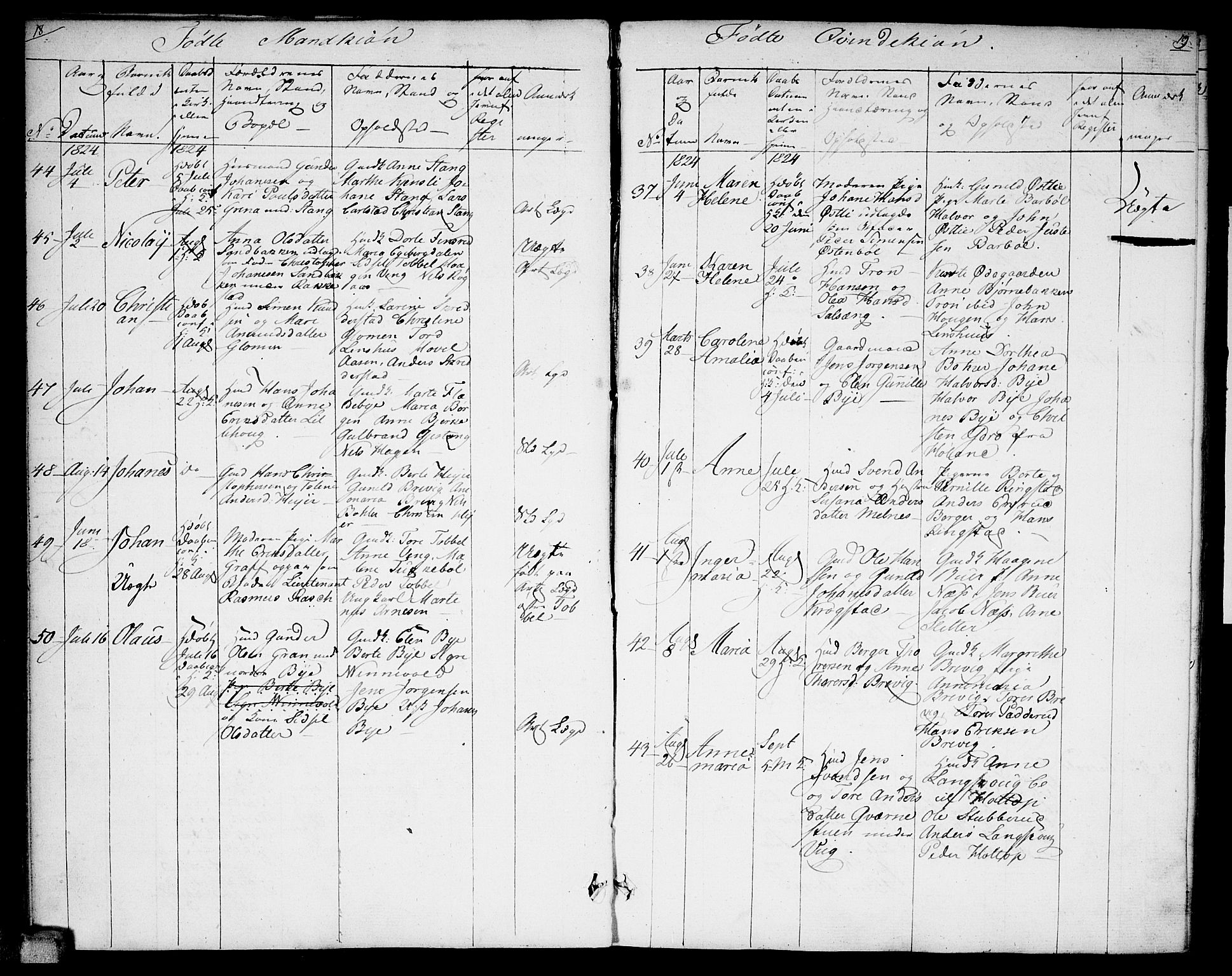 Enebakk prestekontor Kirkebøker, AV/SAO-A-10171c/F/Fa/L0007: Parish register (official) no. I 7, 1823-1832, p. 18-19