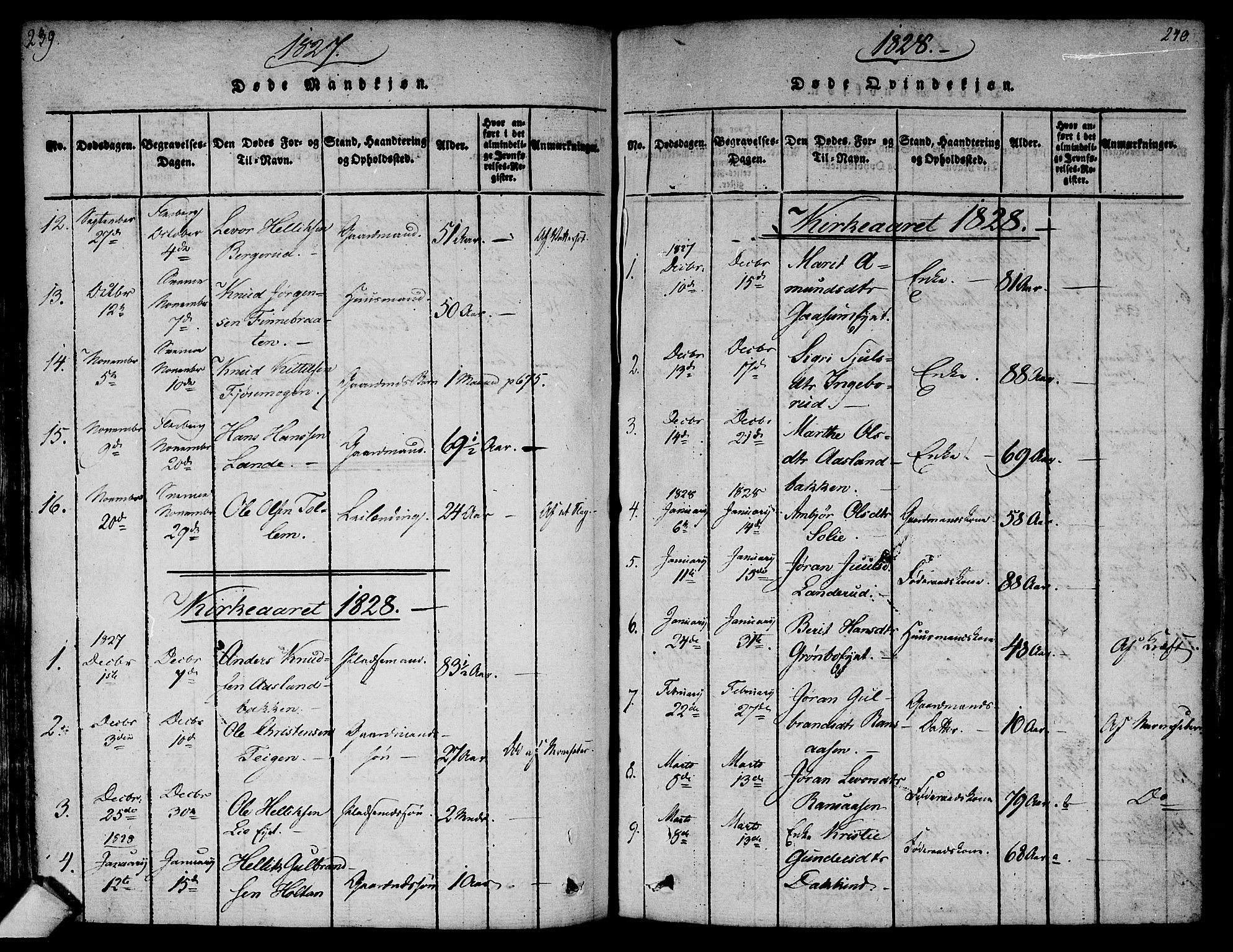 Flesberg kirkebøker, AV/SAKO-A-18/F/Fa/L0005: Parish register (official) no. I 5, 1816-1834, p. 239-240