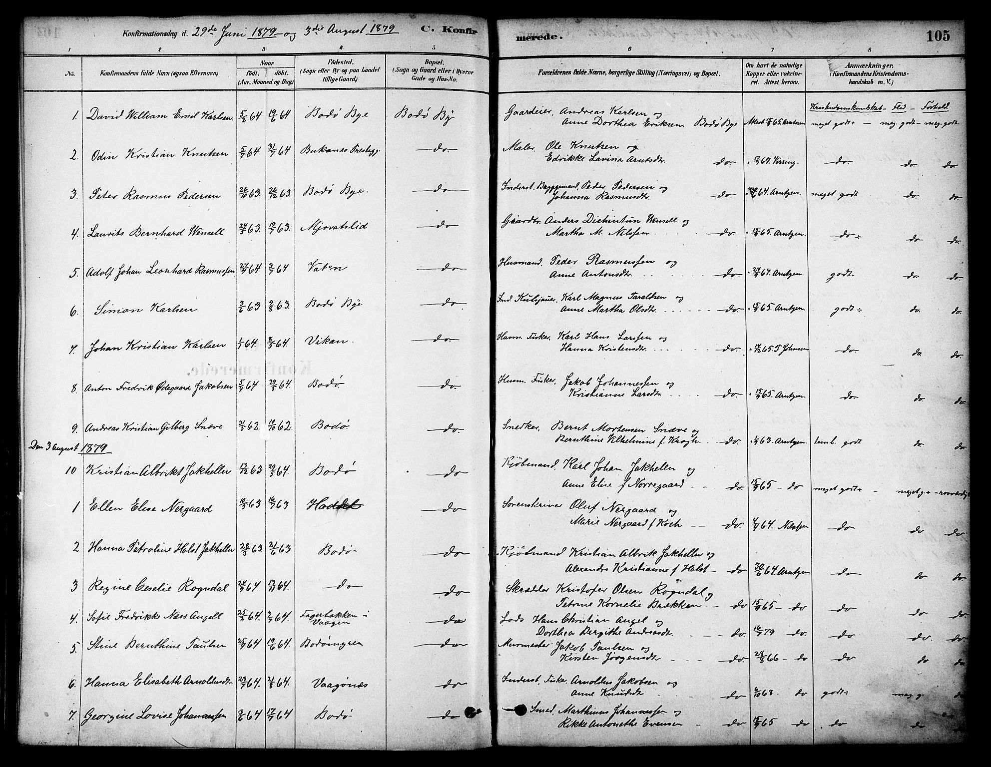 Ministerialprotokoller, klokkerbøker og fødselsregistre - Nordland, AV/SAT-A-1459/801/L0030: Parish register (copy) no. 801C05, 1879-1887, p. 105