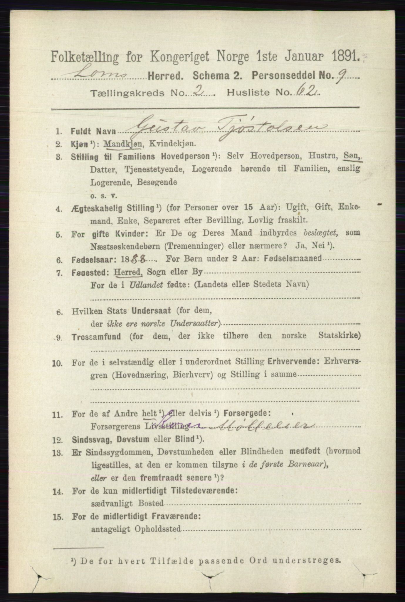 RA, 1891 census for 0514 Lom, 1891, p. 1214