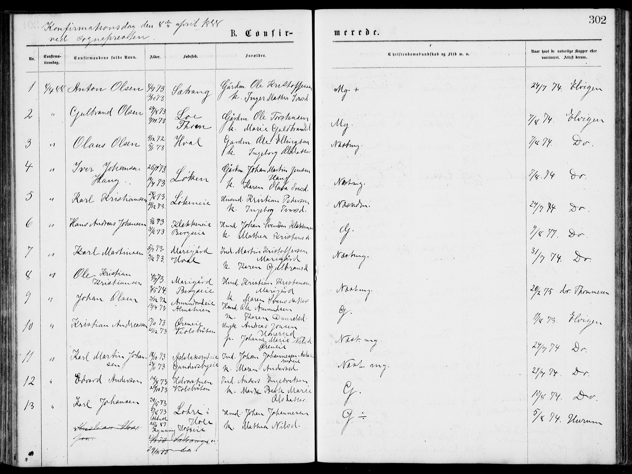 Norderhov kirkebøker, SAKO/A-237/G/Gb/L0001: Parish register (copy) no. II 1, 1876-1899, p. 302