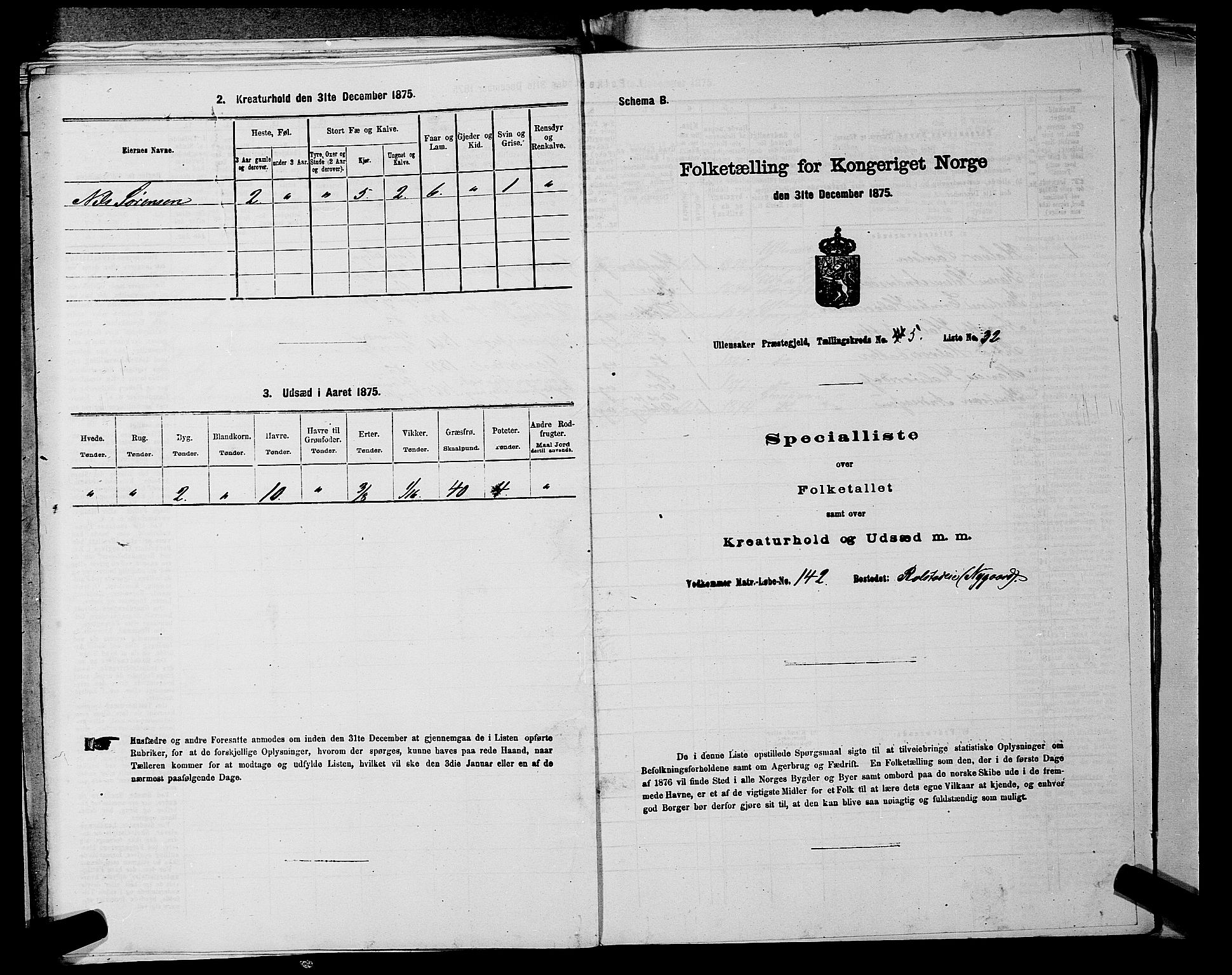 RA, 1875 census for 0235P Ullensaker, 1875, p. 744