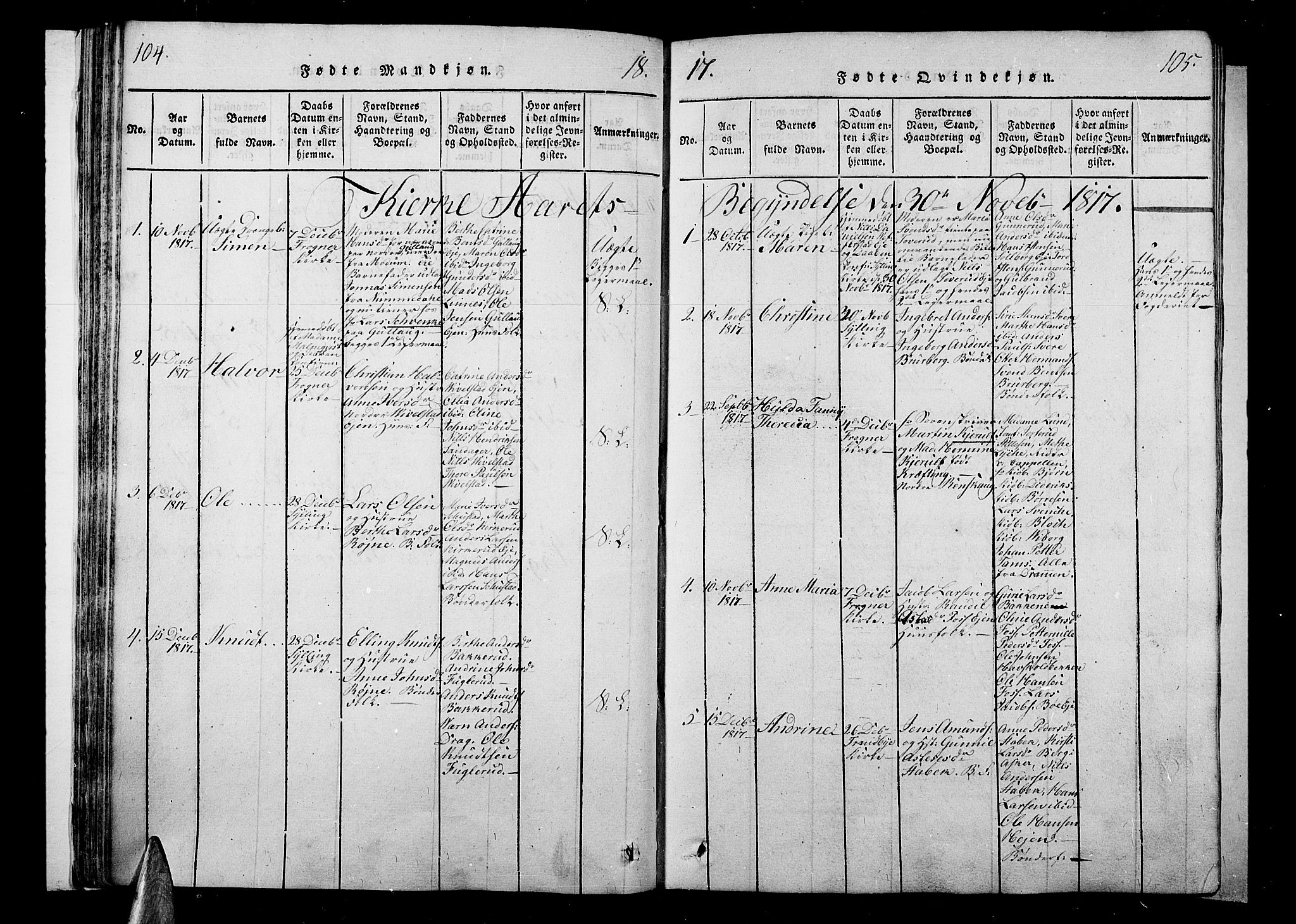 Lier kirkebøker, SAKO/A-230/F/Fa/L0008: Parish register (official) no. I 8, 1813-1825, p. 104-105