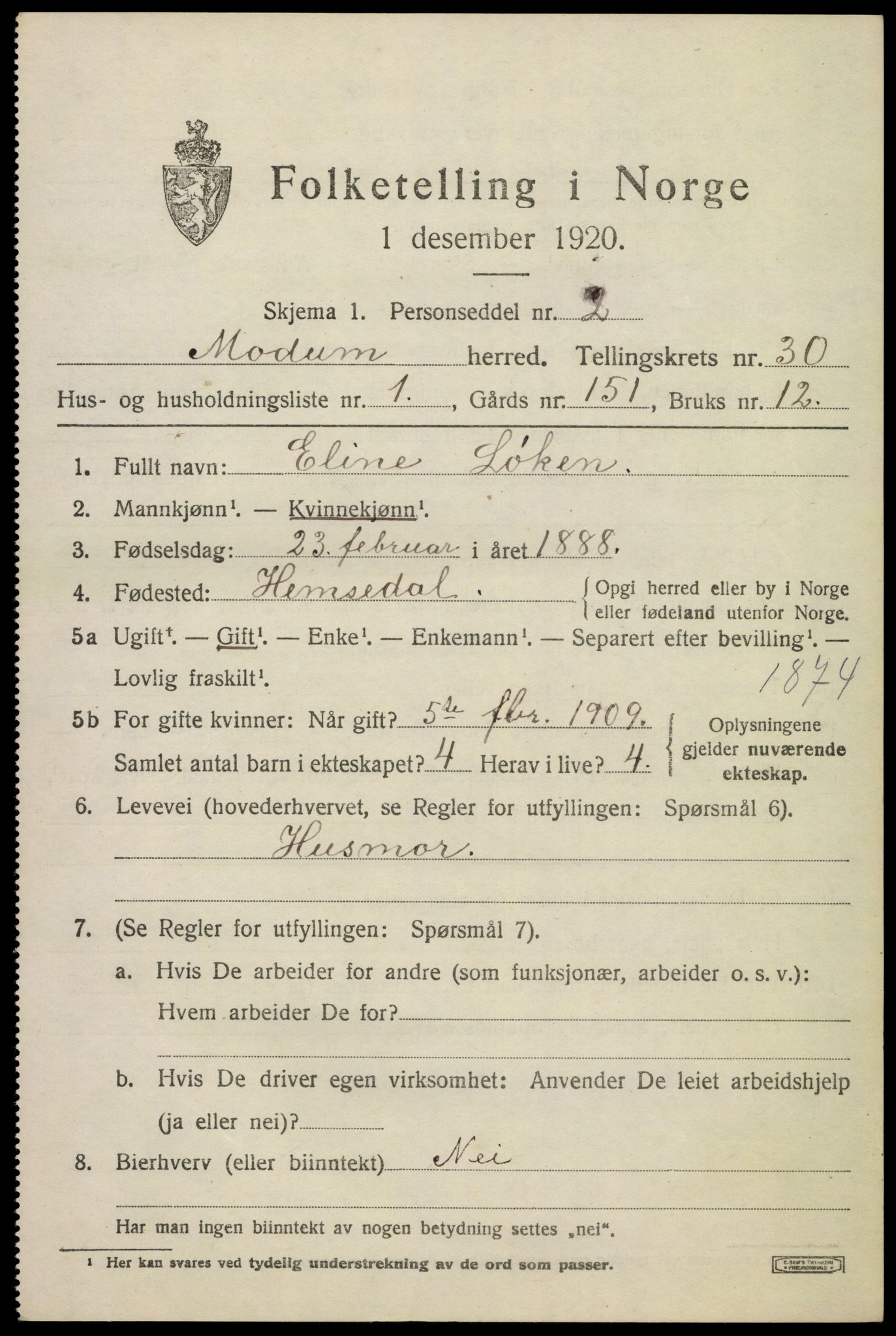 SAKO, 1920 census for Modum, 1920, p. 27641