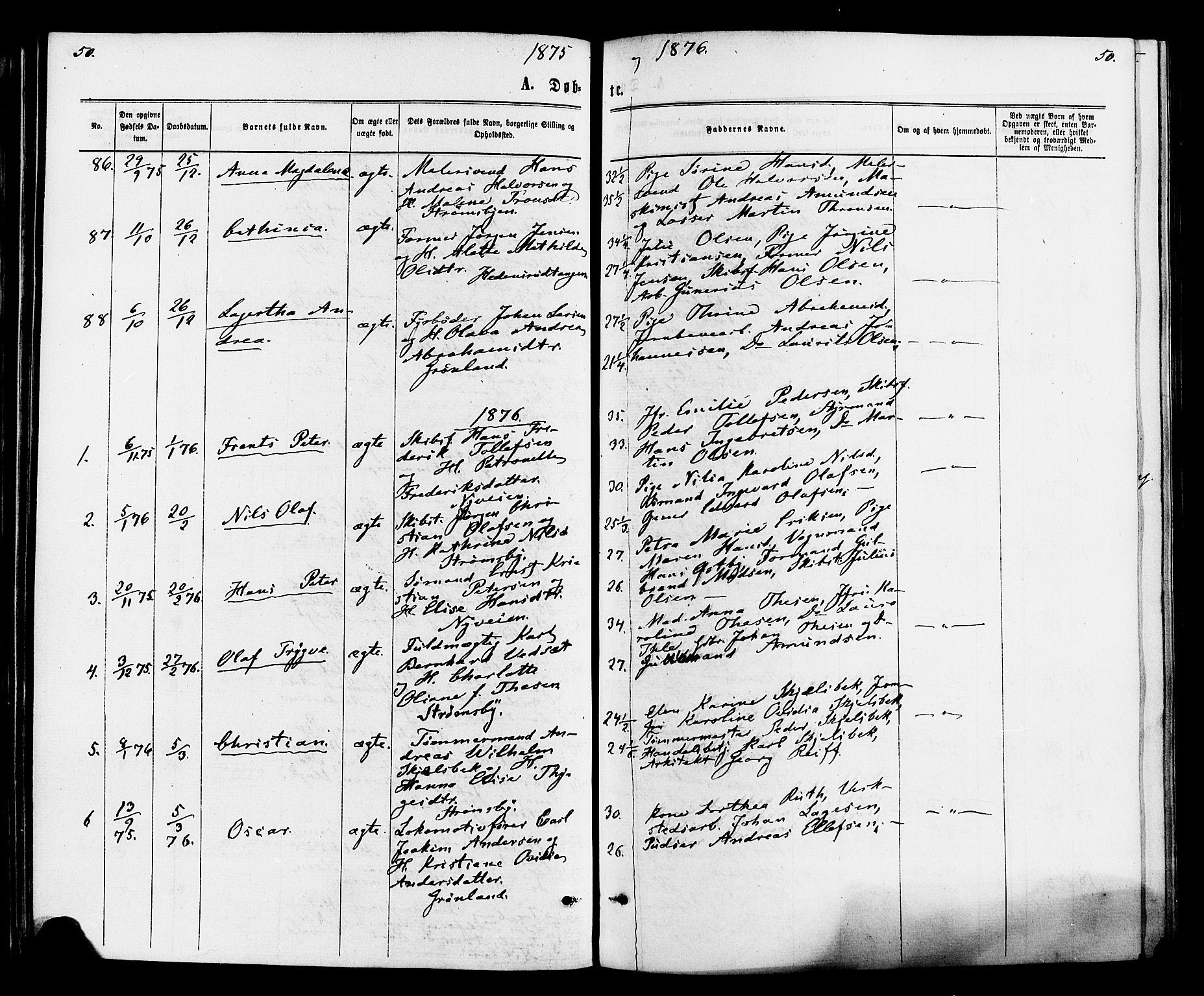 Strømsø kirkebøker, AV/SAKO-A-246/F/Fa/L0020: Parish register (official) no. I 20, 1870-1878, p. 50