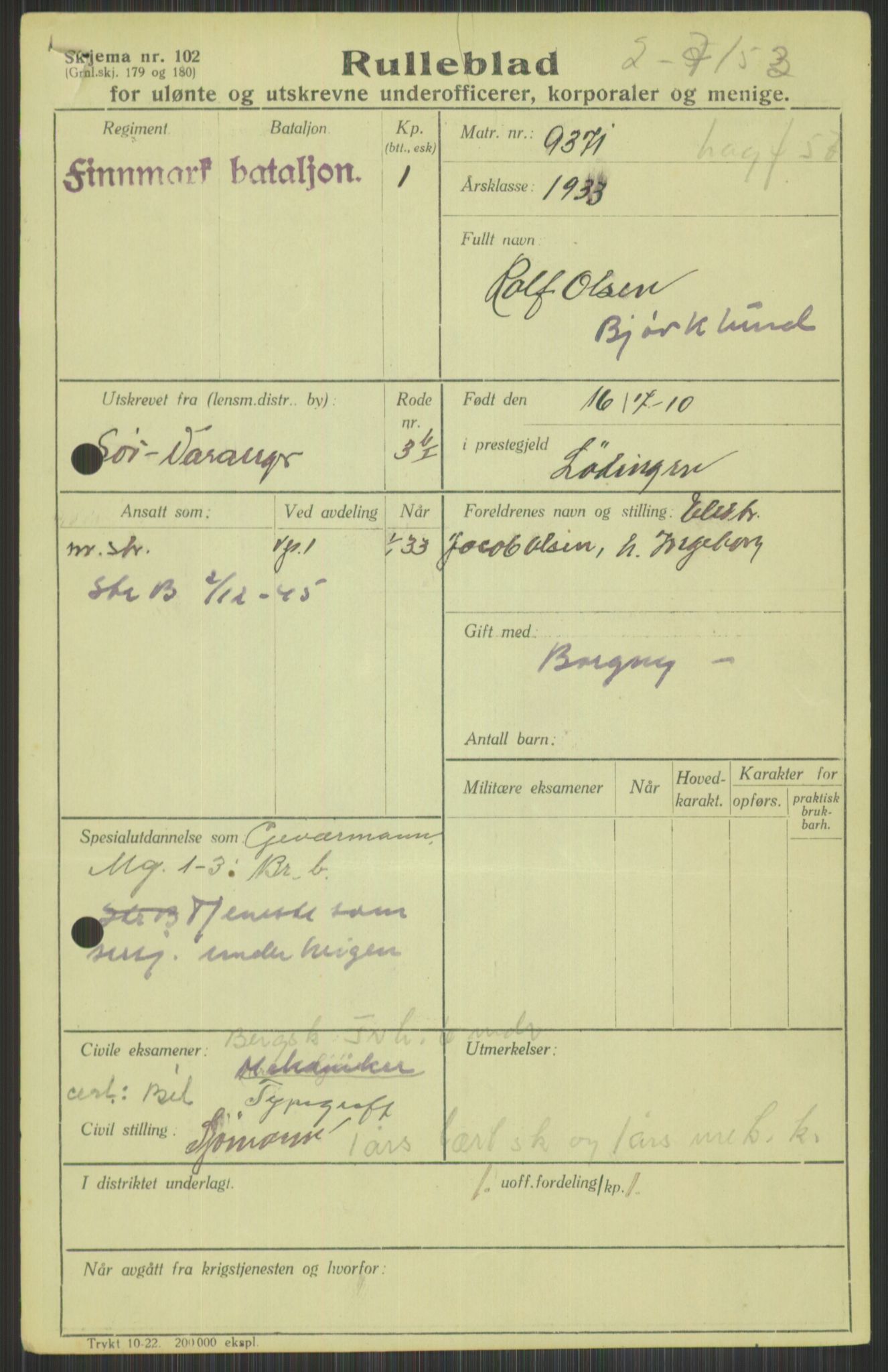 Forsvaret, Varanger bataljon, AV/RA-RAFA-2258/1/D/L0440: Rulleblad for fødte 1892-1912, 1892-1912, p. 1039