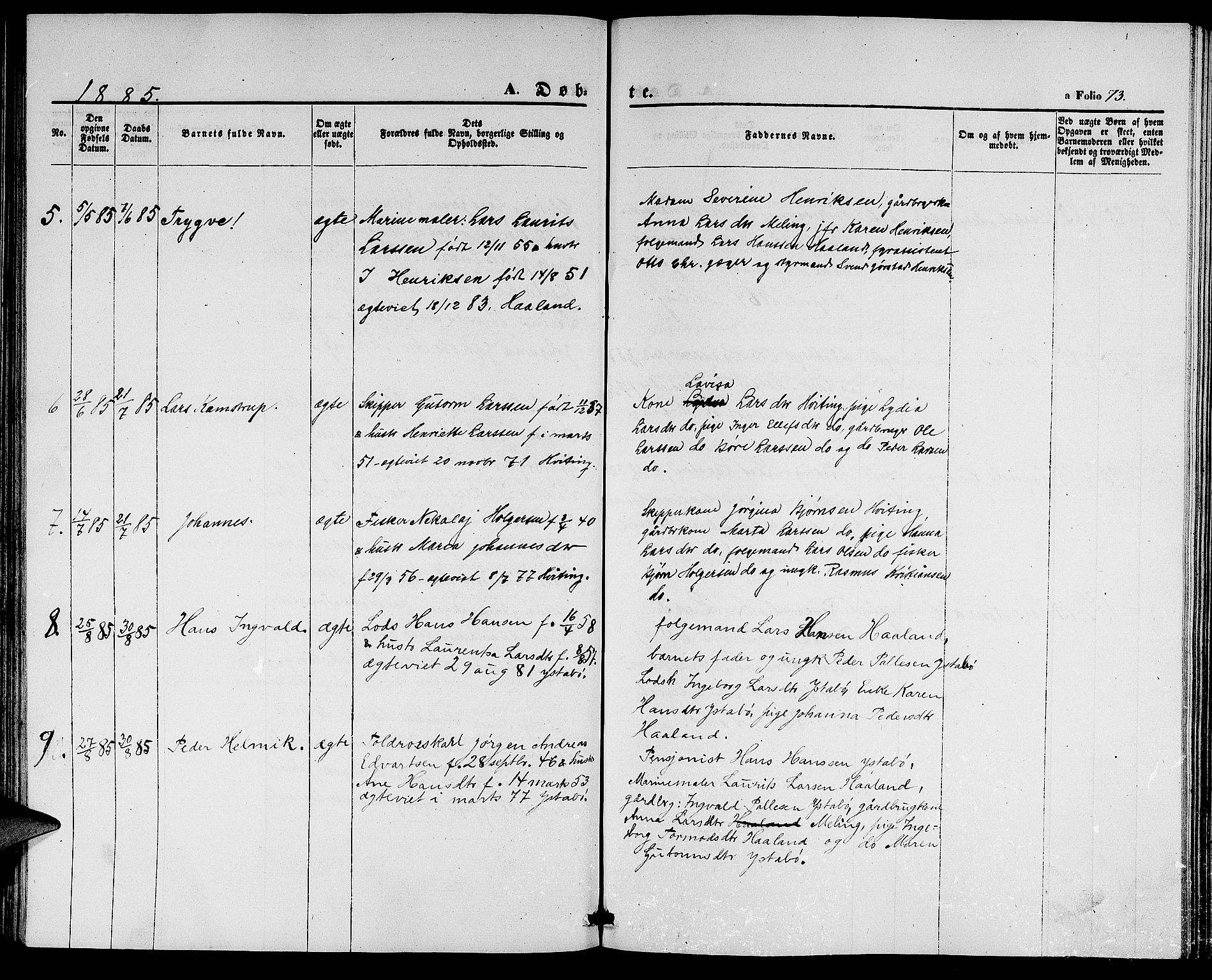 Rennesøy sokneprestkontor, SAST/A -101827/H/Ha/Hab/L0003: Parish register (copy) no. B 3, 1855-1888, p. 73