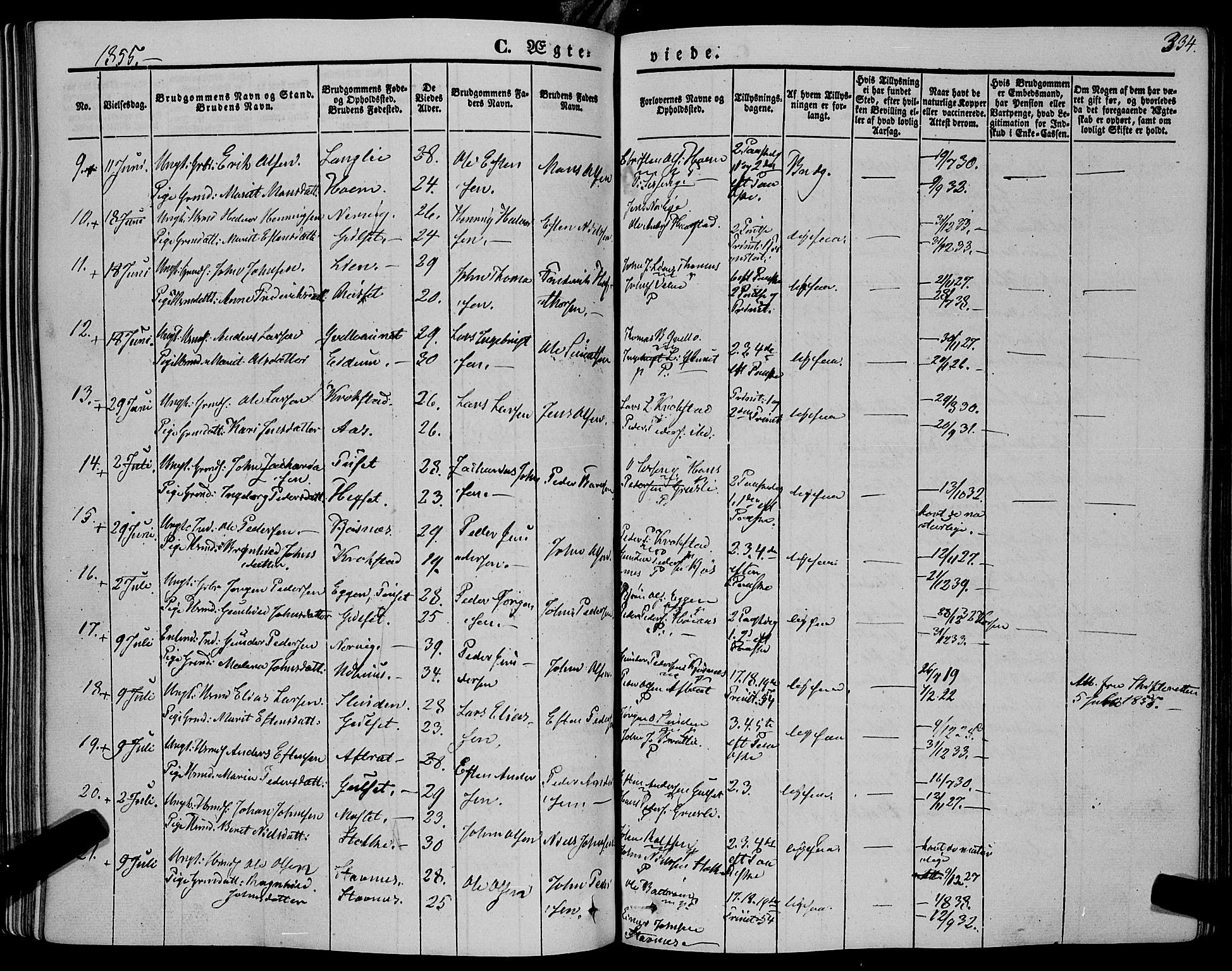Ministerialprotokoller, klokkerbøker og fødselsregistre - Sør-Trøndelag, SAT/A-1456/695/L1145: Parish register (official) no. 695A06 /1, 1843-1859, p. 334