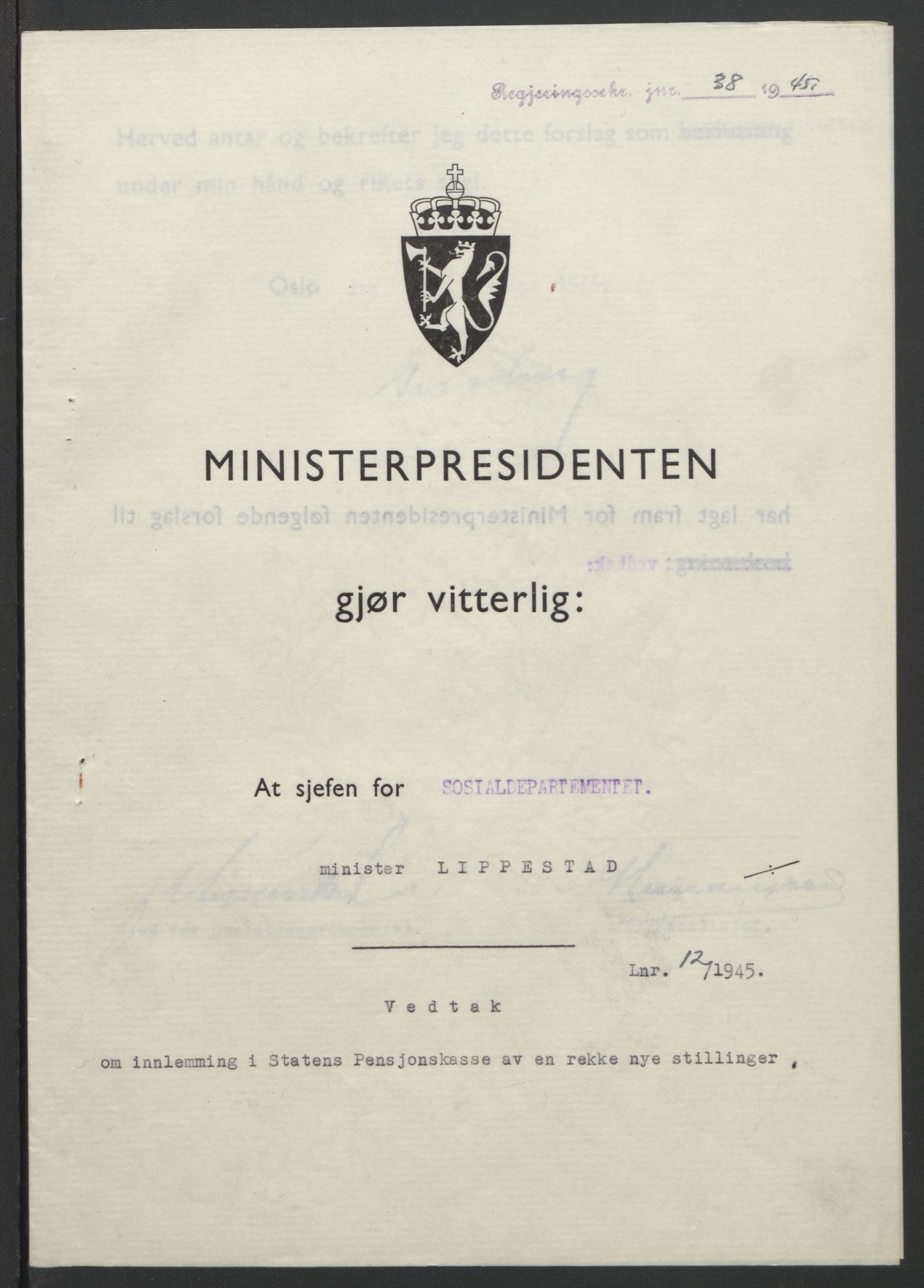 NS-administrasjonen 1940-1945 (Statsrådsekretariatet, de kommisariske statsråder mm), RA/S-4279/D/Db/L0101/0001: -- / Lover og vedtak, 1945, p. 203