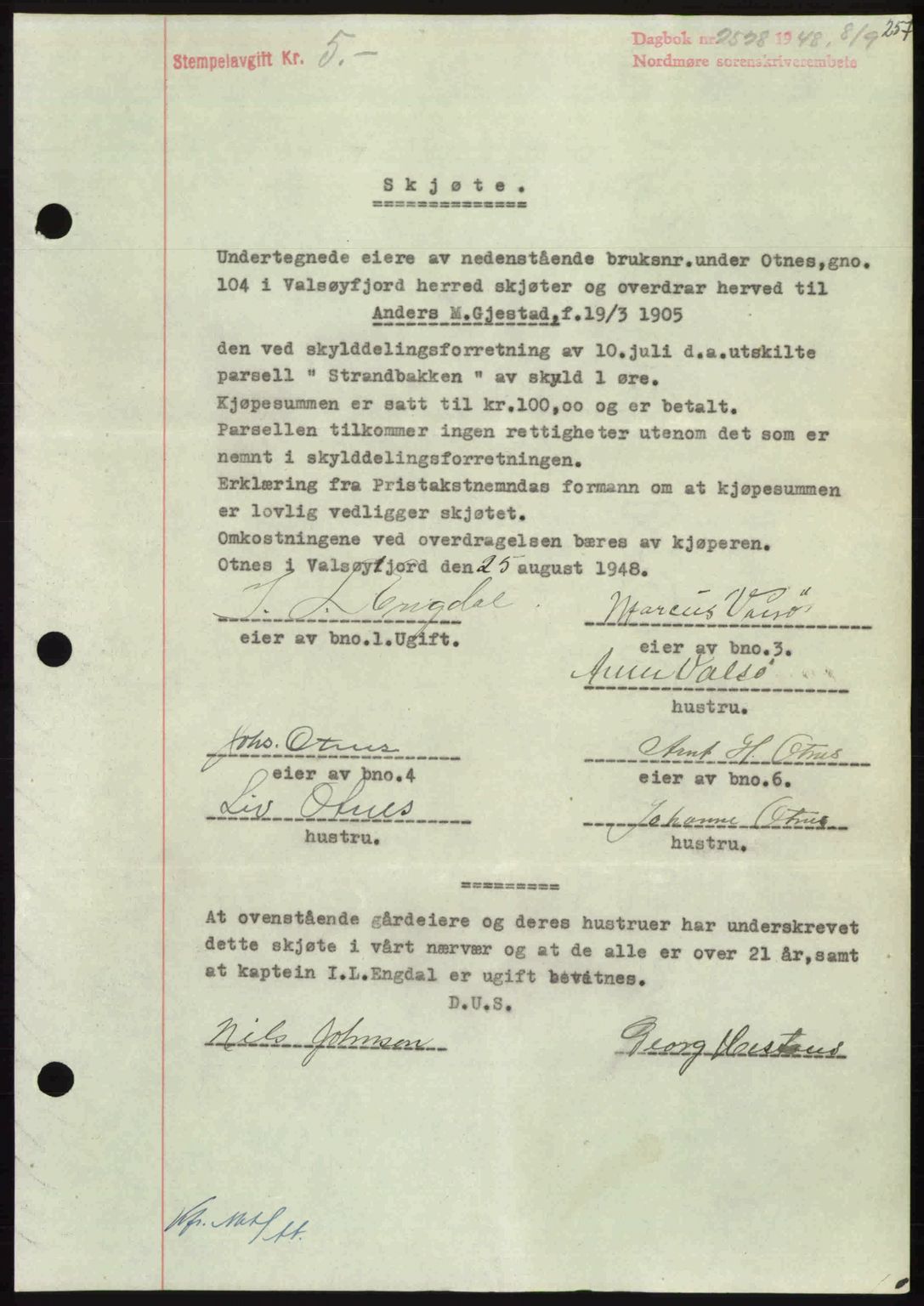 Nordmøre sorenskriveri, AV/SAT-A-4132/1/2/2Ca: Mortgage book no. A109, 1948-1948, Diary no: : 2528/1948