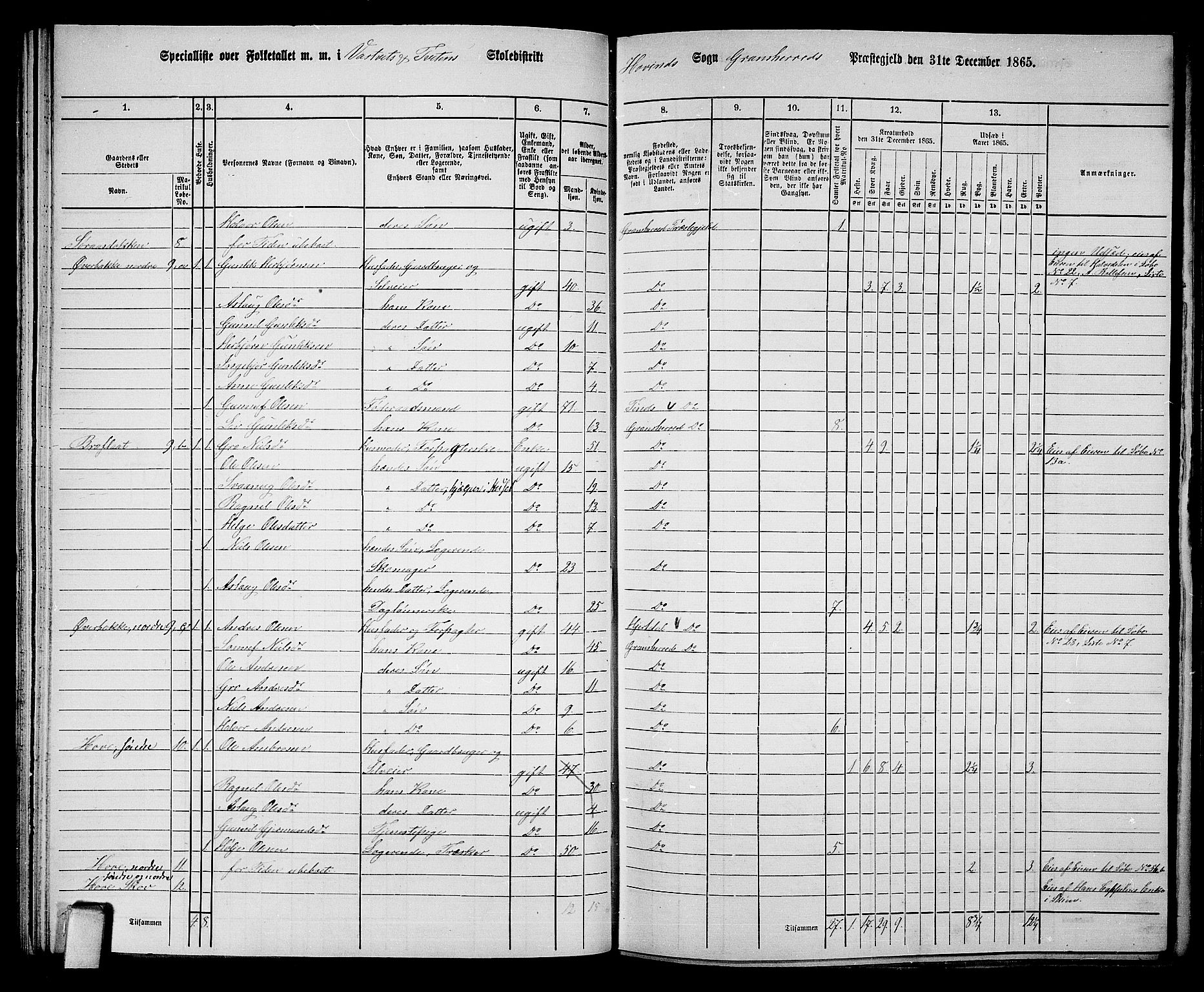 RA, 1865 census for Gransherad, 1865, p. 70