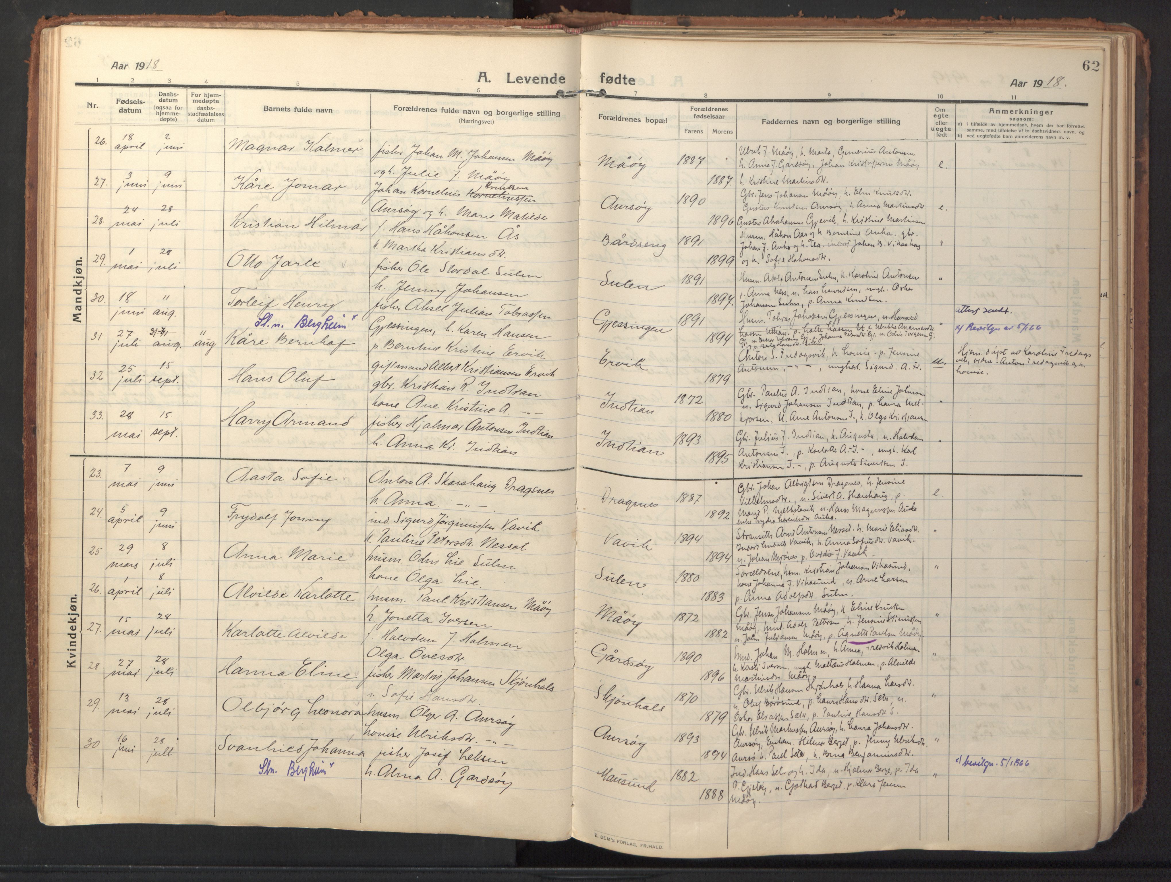 Ministerialprotokoller, klokkerbøker og fødselsregistre - Sør-Trøndelag, AV/SAT-A-1456/640/L0581: Parish register (official) no. 640A06, 1910-1924, p. 62