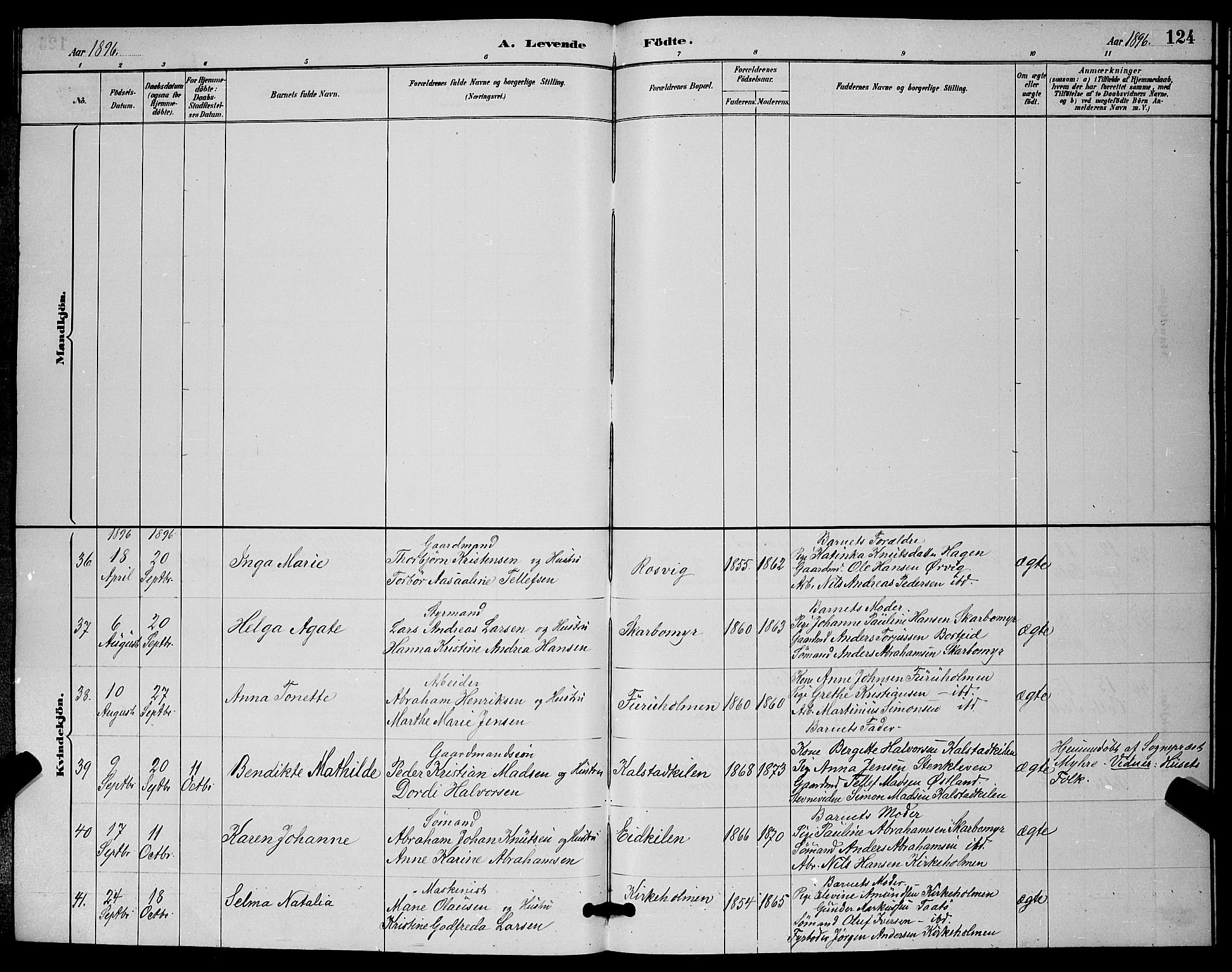 Skåtøy kirkebøker, AV/SAKO-A-304/G/Ga/L0003: Parish register (copy) no. I 3, 1884-1898, p. 124